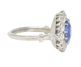 Art Deco 4.14 CTW No Heat Ceylon Sapphire Diamond Platinum Vintage Halo Ring GIA