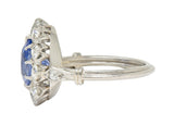 Art Deco 4.14 CTW No Heat Ceylon Sapphire Diamond Platinum Vintage Halo Ring GIA