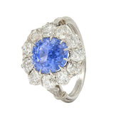 Art Deco 4.14 CTW No Heat Ceylon Sapphire Diamond Platinum Vintage Halo Ring GIA