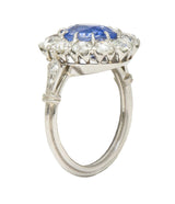 Art Deco 4.14 CTW No Heat Ceylon Sapphire Diamond Platinum Vintage Halo Ring GIA