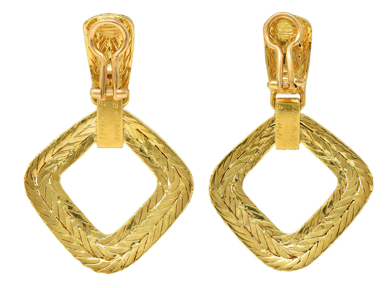 Buccellati 1970's 18K Yellow Gold Rope Vintage Door Knocker Ear-Clip Earrings