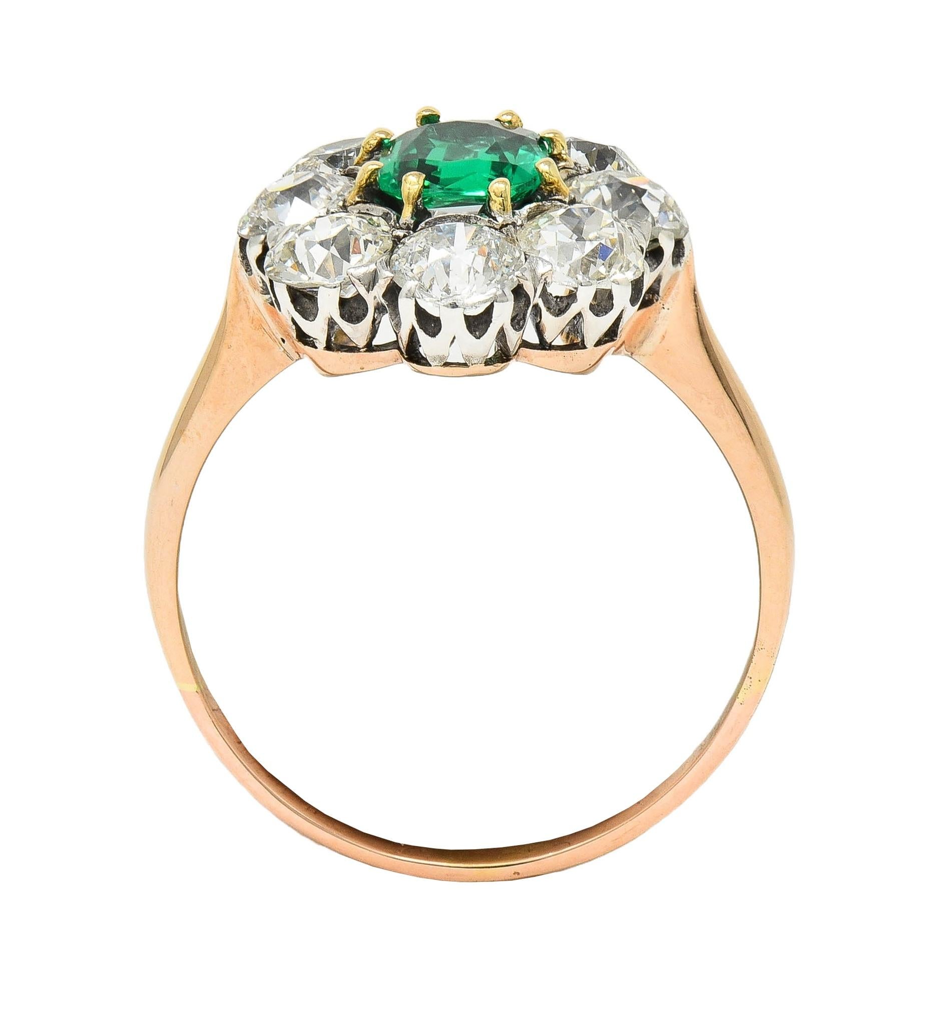 Victorian 2.69 CTW No Oil Colombian Emerald Diamond 14K Gold Antique Ring