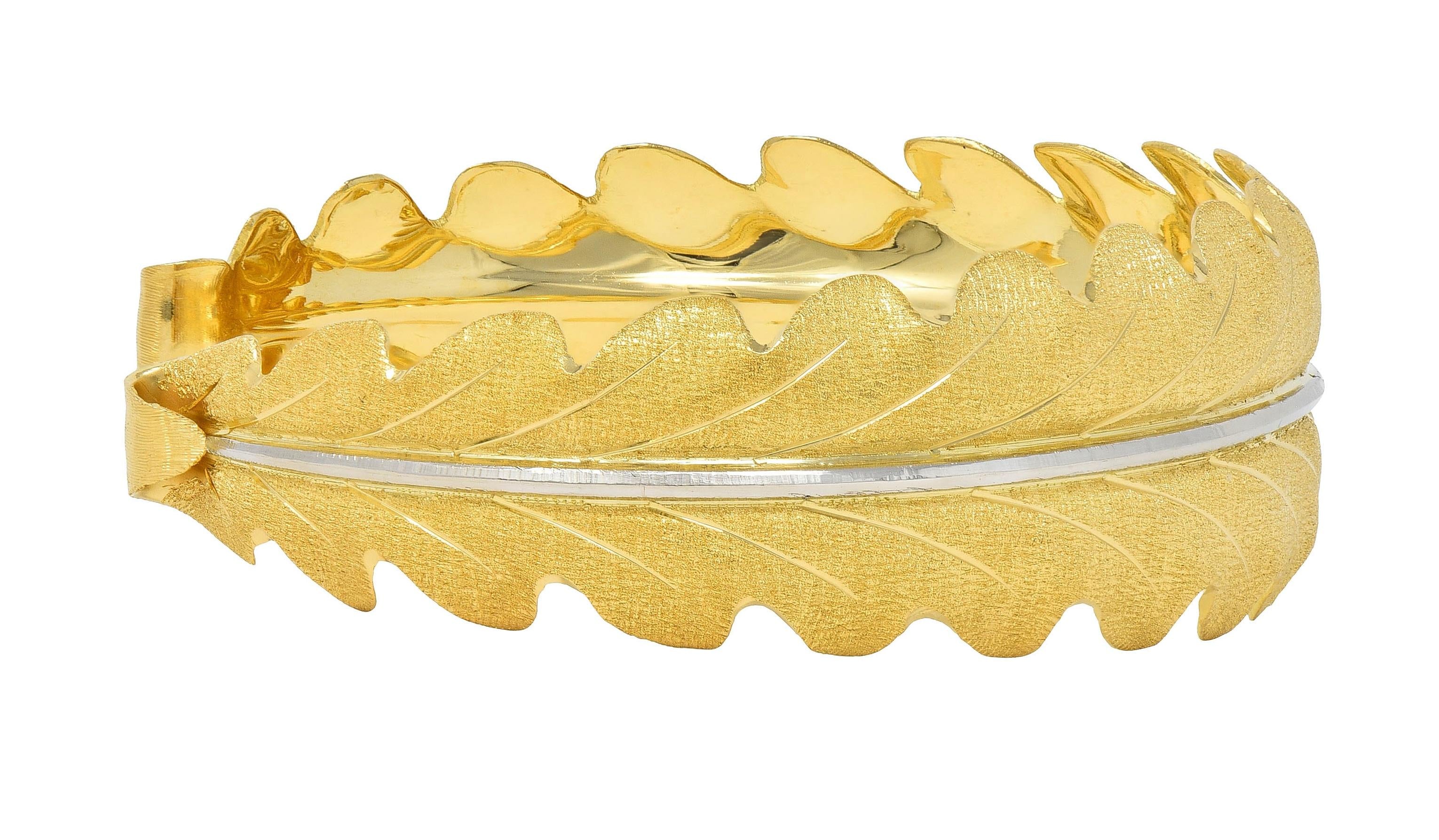 Buccellati 1970's 18 Karat Two-Tone Yellow Gold Vintage Leaf Cuff Bracelet