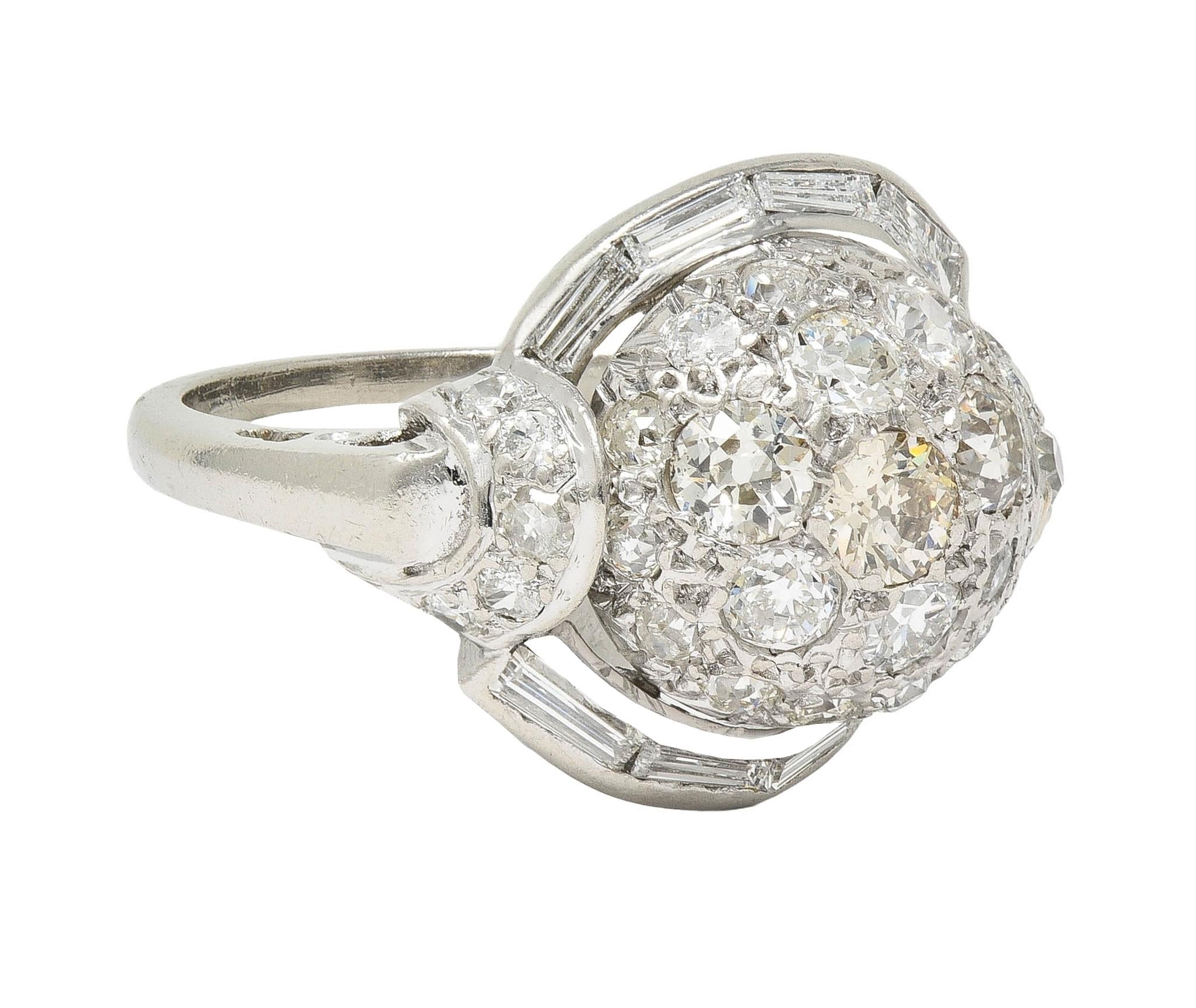 Mid-Century 2.33 CTW Diamond Platinum Vintage Domed Swirl Cocktail Ring