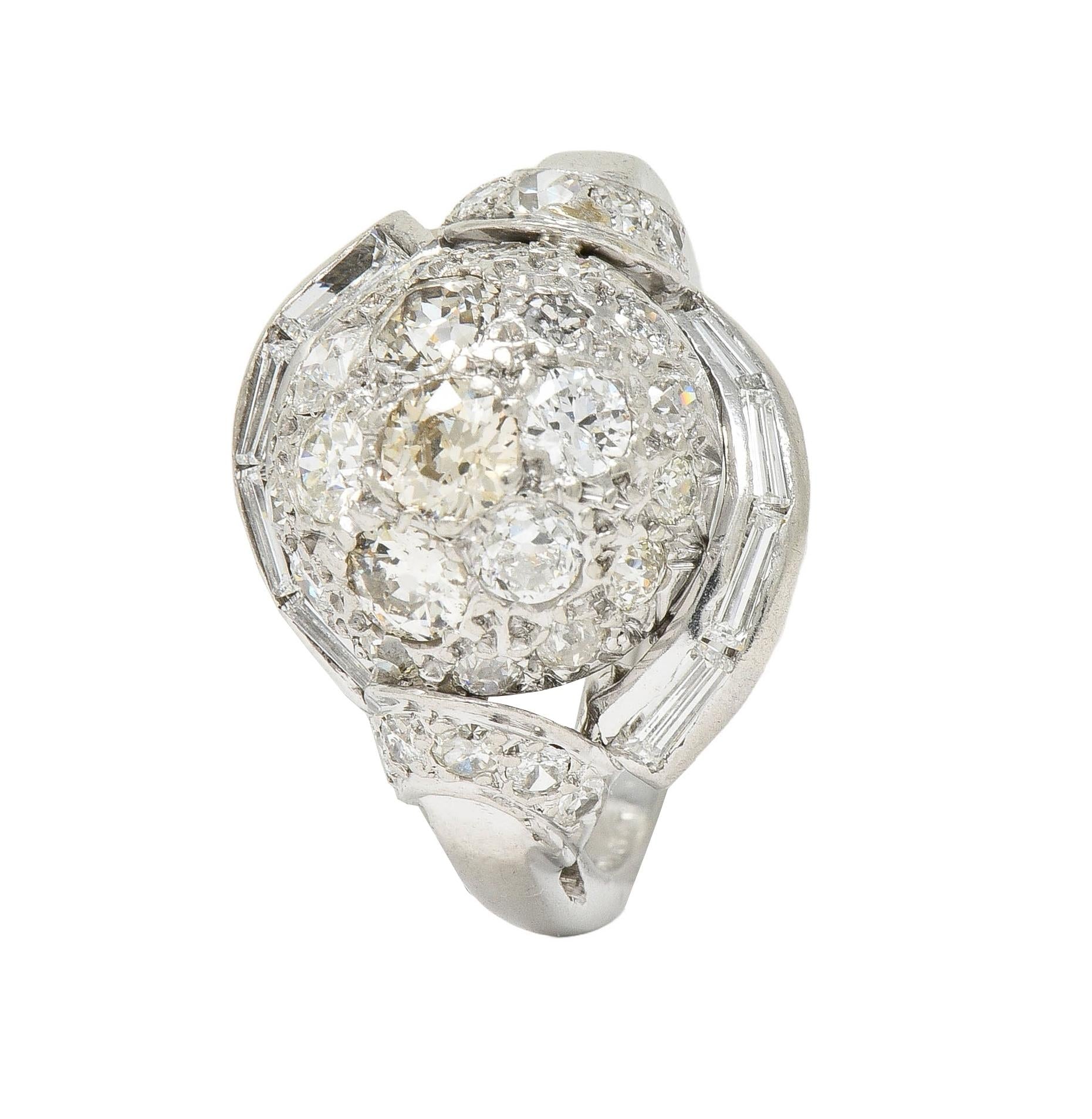 Mid-Century 2.33 CTW Diamond Platinum Vintage Domed Swirl Cocktail Ring