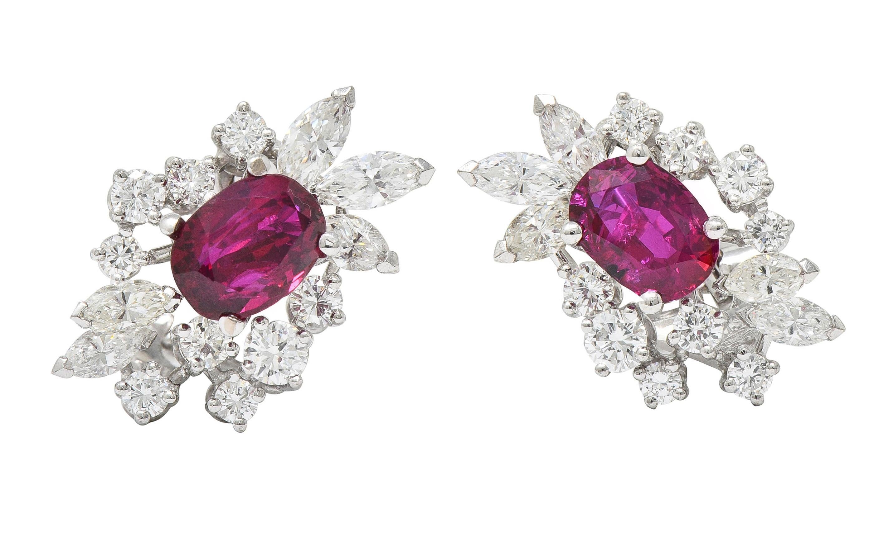 Gubelin Swiss 4.02 CTW Ruby Diamond 18 Karat White Gold Spray Ear-Clip Earrings