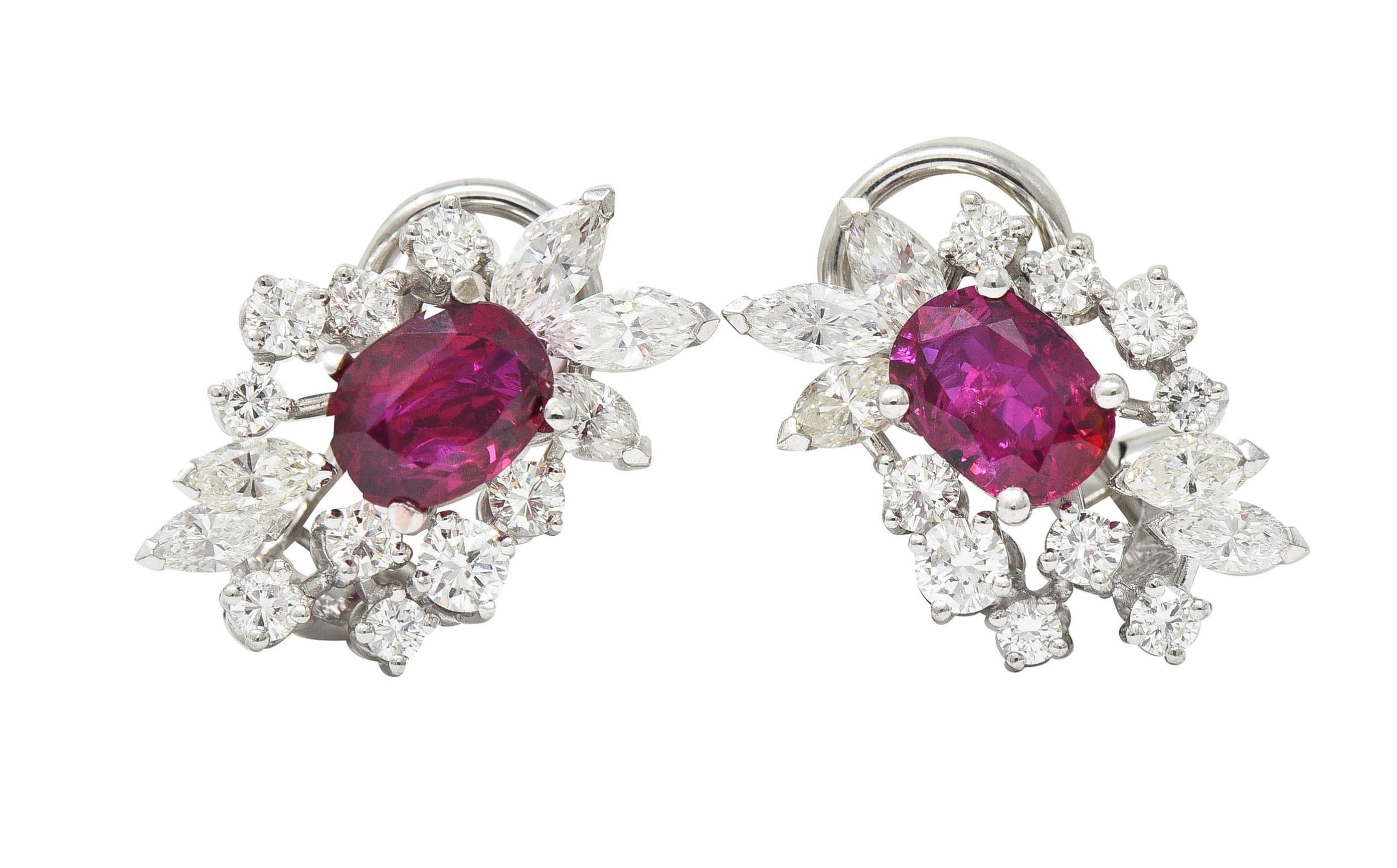 Gubelin Swiss 4.02 CTW Ruby Diamond 18 Karat White Gold Spray Ear-Clip Earrings