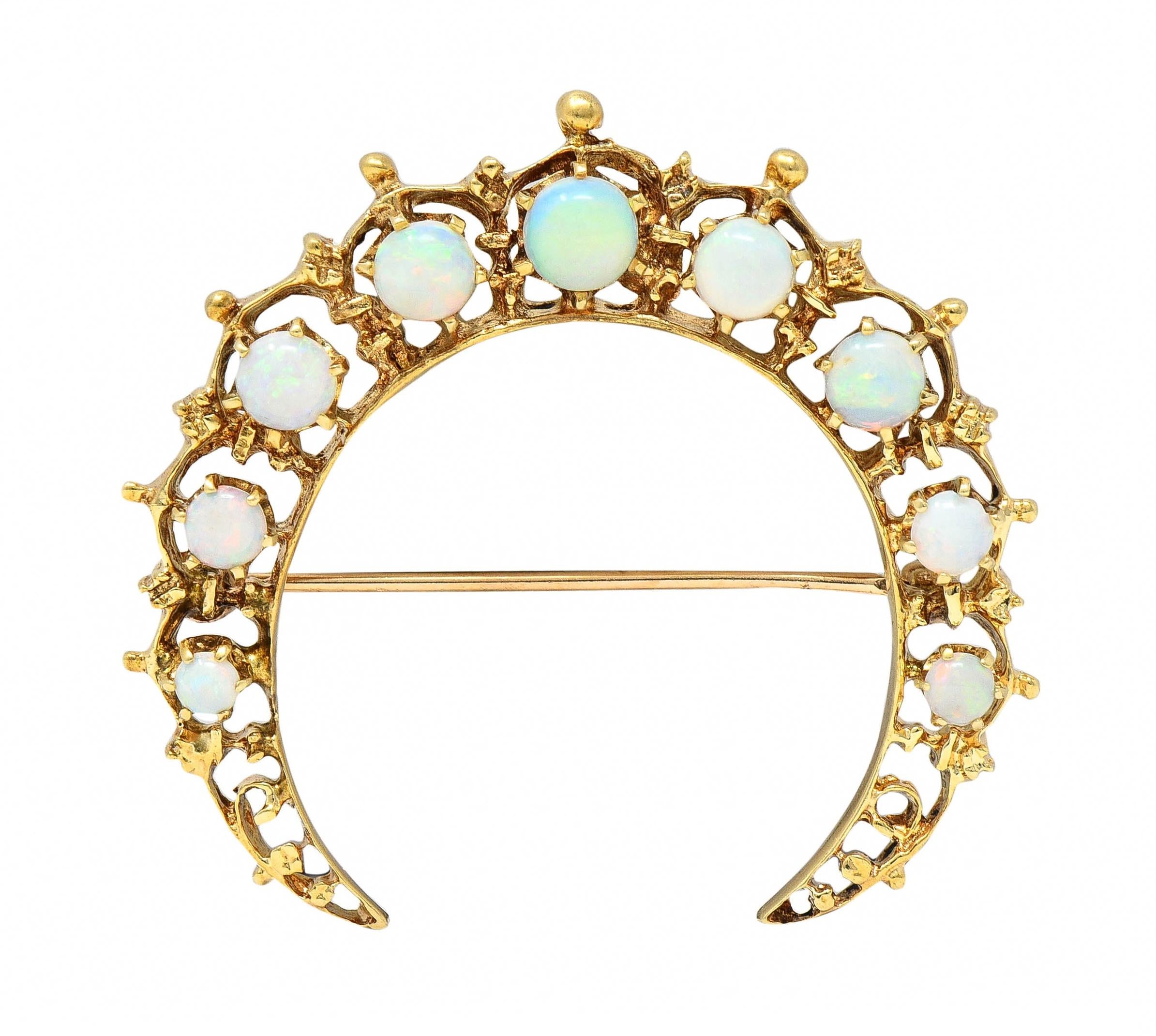 Victorian Opal 14 Karat Yellow Gold Antique Crescent Brooch