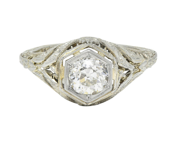 Art Deco Old Mine Diamond 18K Gold Vintage Orange Blossom Engagement Ring