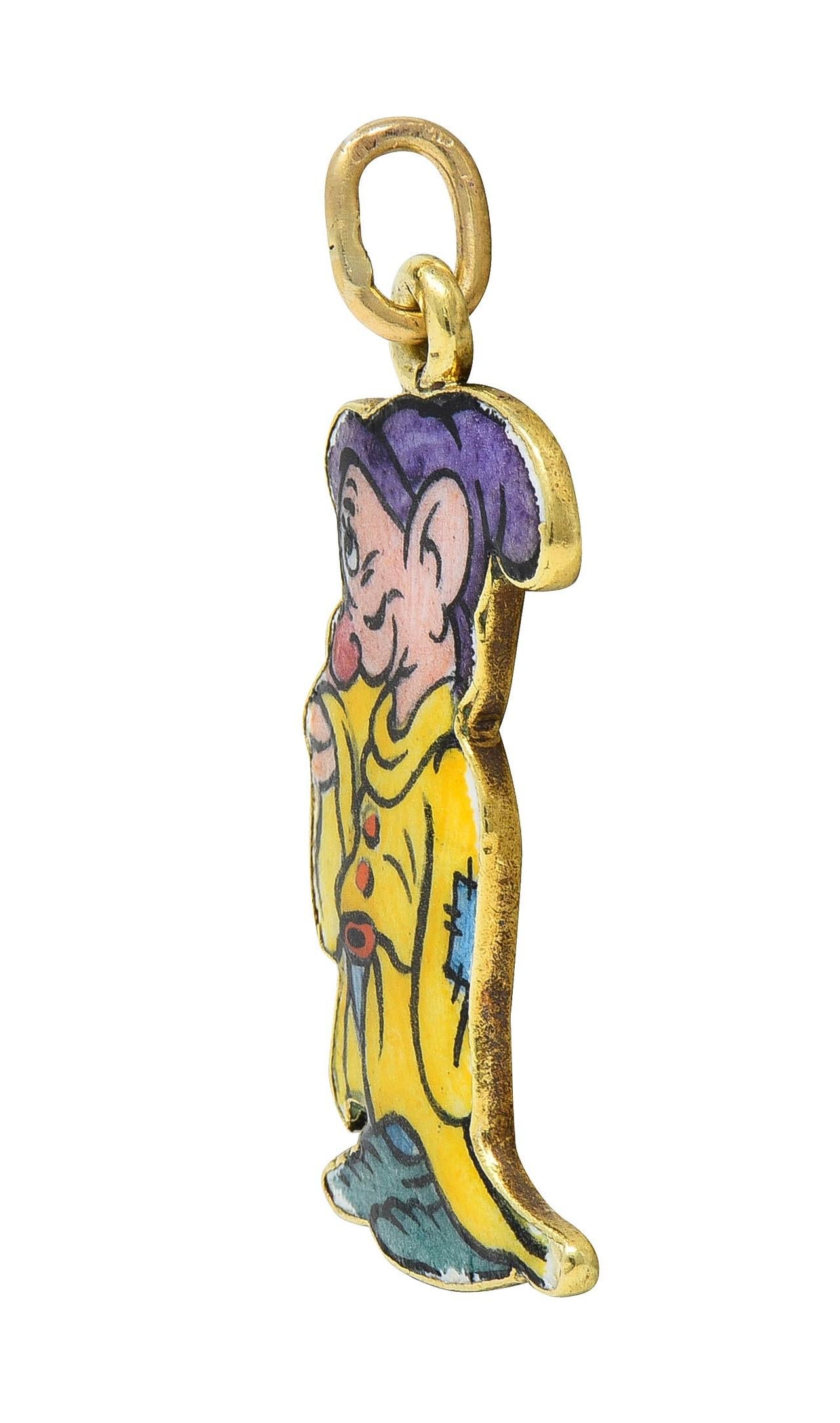 Art Deco Enamel 14 Karat Gold Dopey Snow White Seven Dwarfs Vintage Disney Charm