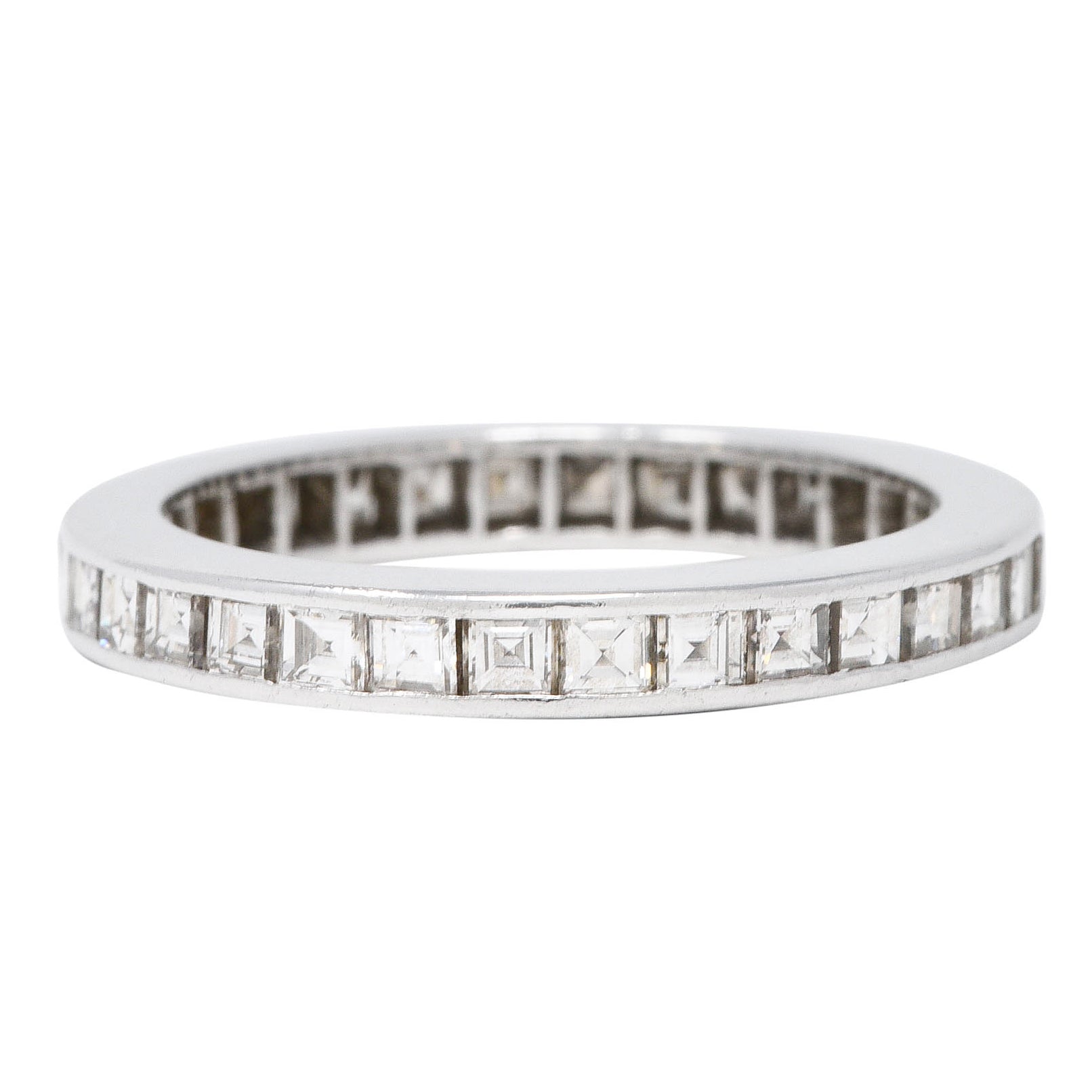 Mid-Century 1.60 CTW Square Step-Cut Diamond Platinum Vintage Eternity Channel Band Ring Wilson's Estate Jewelry