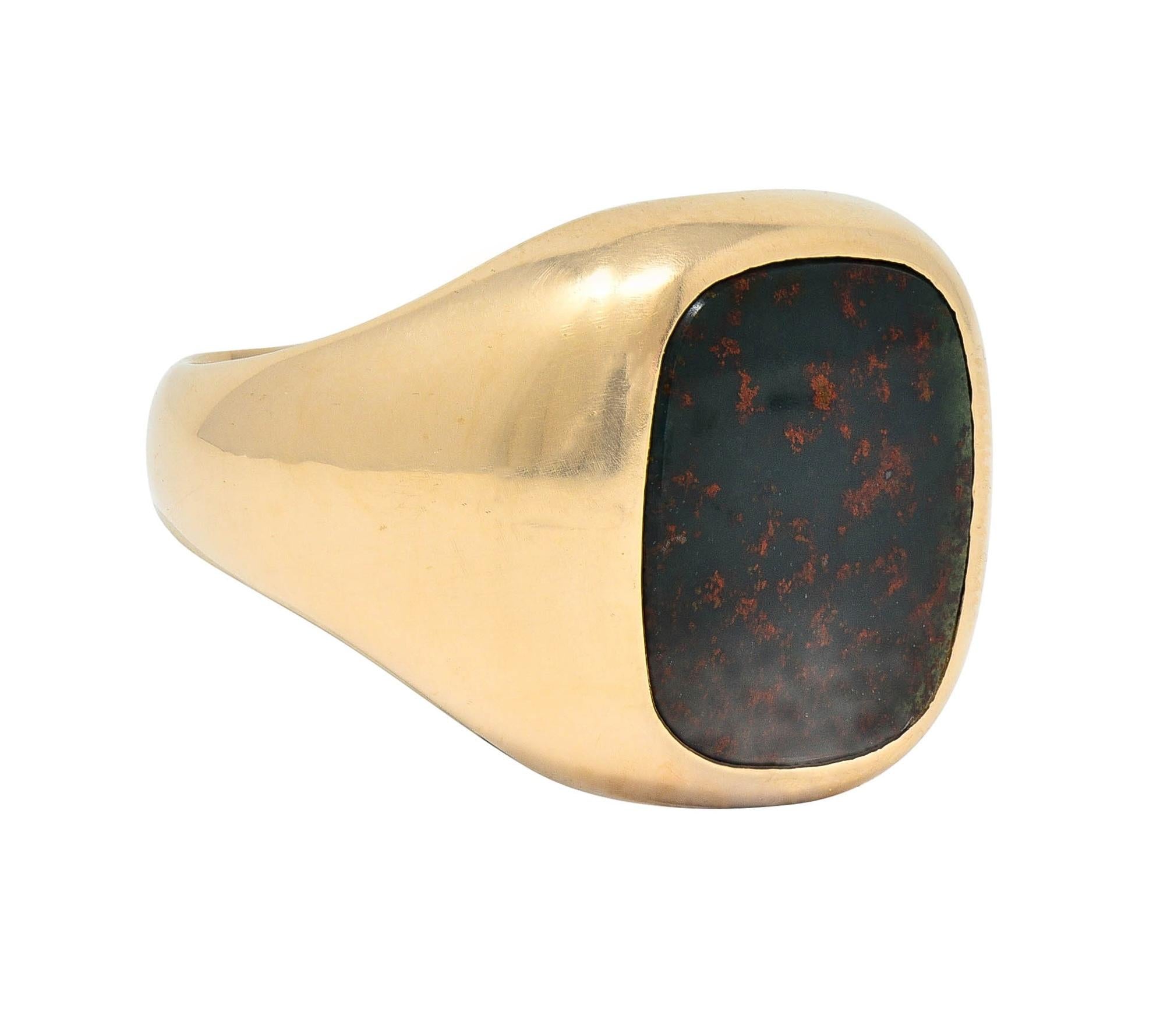 Retro Bloodstone 14 Karat Yellow Gold Vintage Unisex Signet Ring