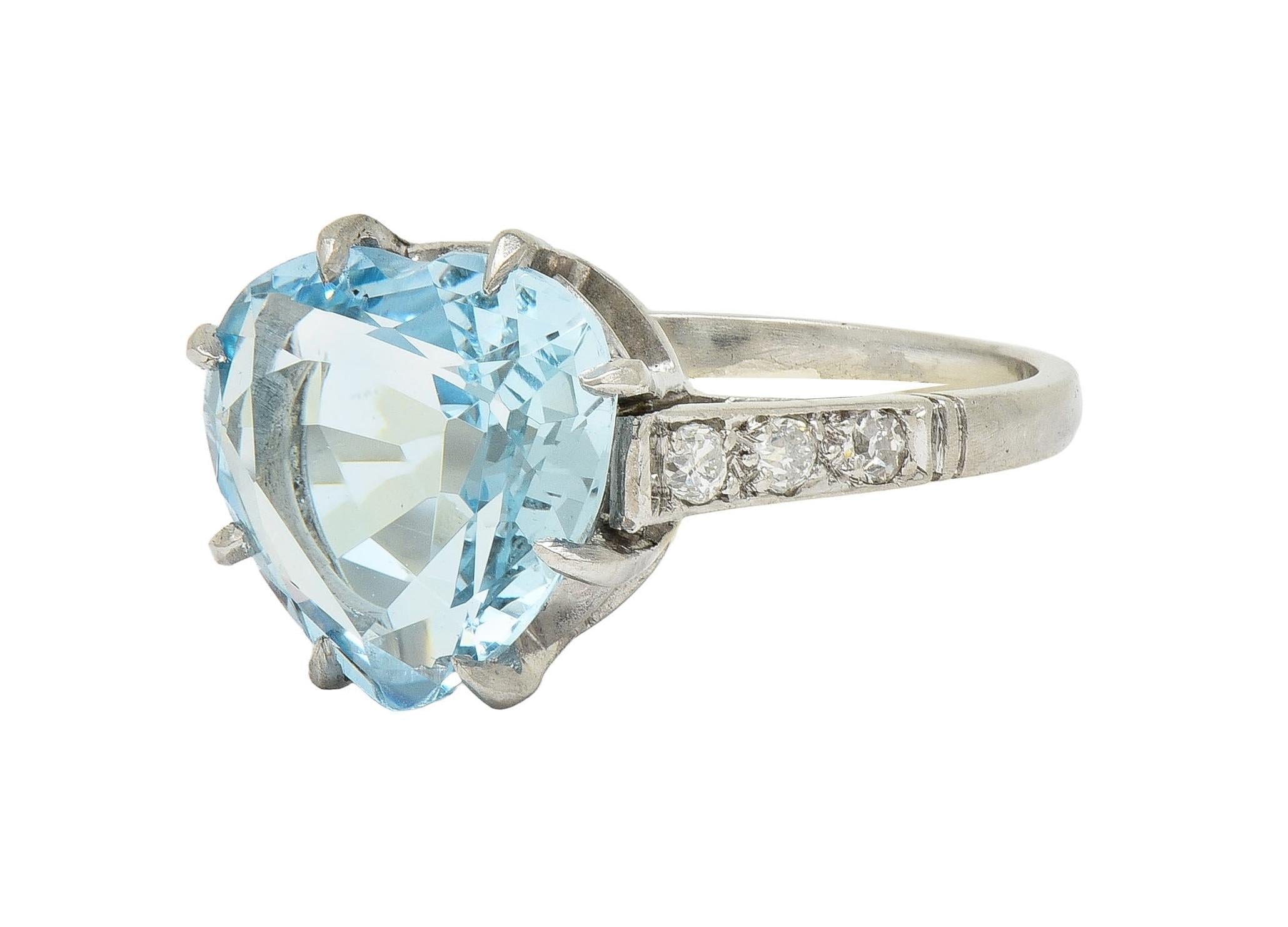 Mid-Century 2.78 CTW Aquamarine Diamond Platinum Vintage Heart Ring