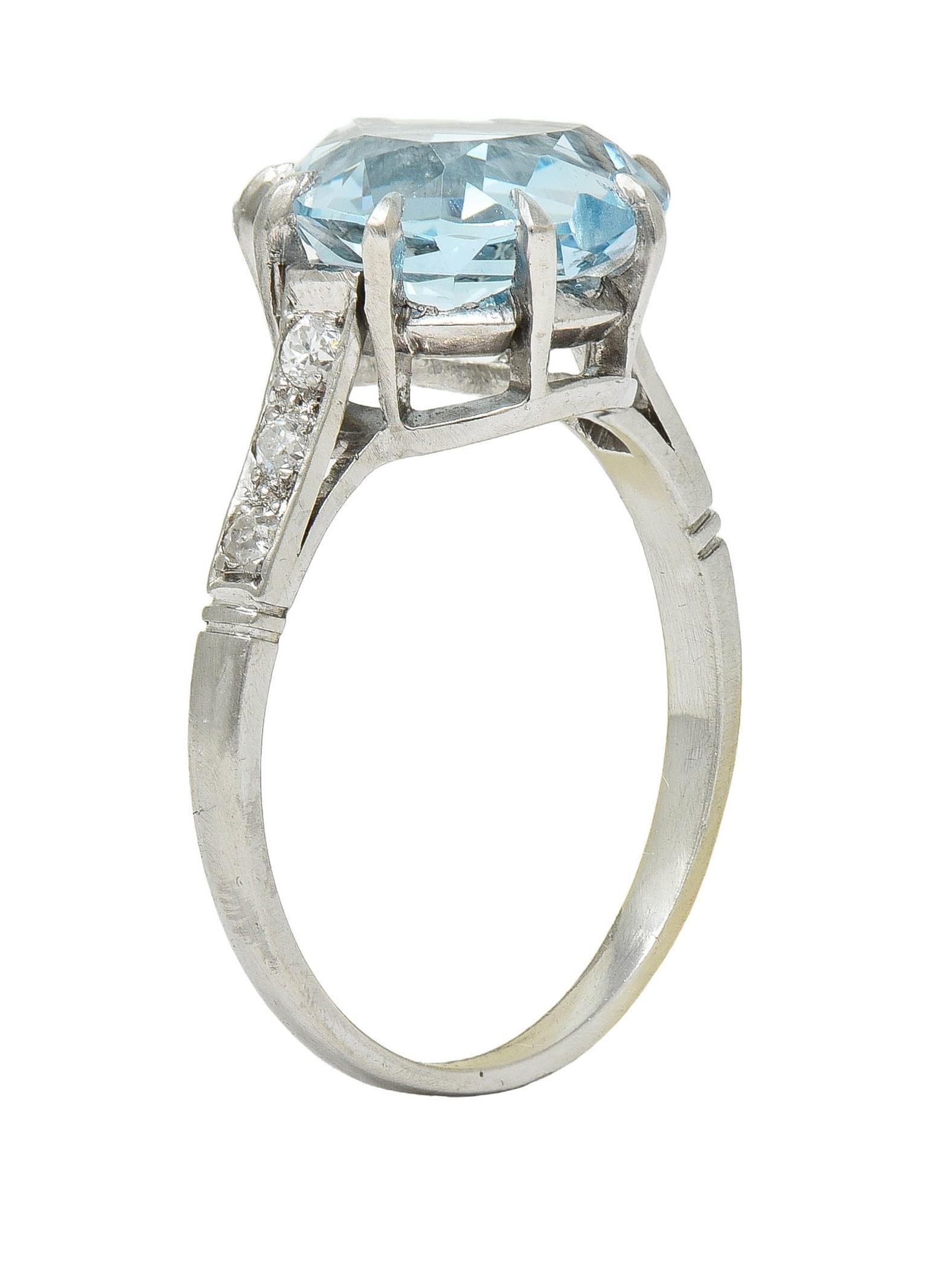 Mid-Century 2.78 CTW Aquamarine Diamond Platinum Vintage Heart Ring