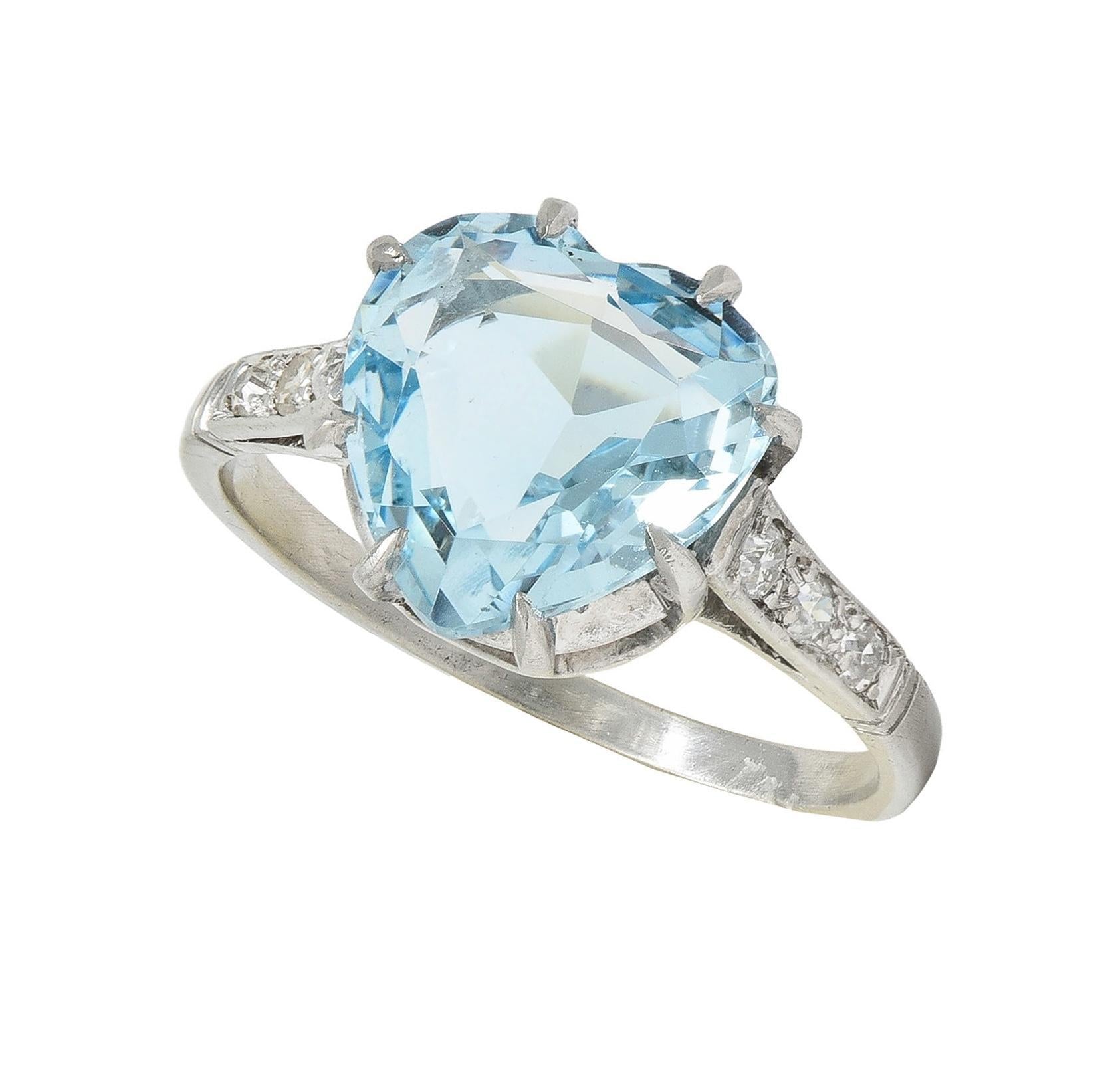 Mid-Century 2.78 CTW Aquamarine Diamond Platinum Vintage Heart Ring