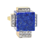 Dutch Modernist Lapis Lazuli Diamond Platinum 18 Karat Gold Vintage Cube Ring