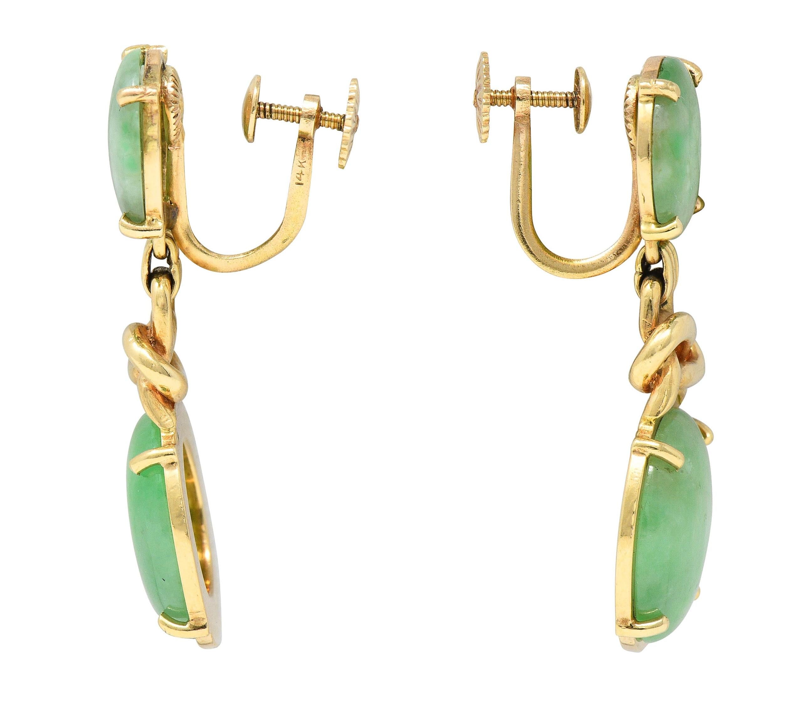 1970's Jade 14 Karat Yellow Gold Vintage Knot Screw-Back Earrings