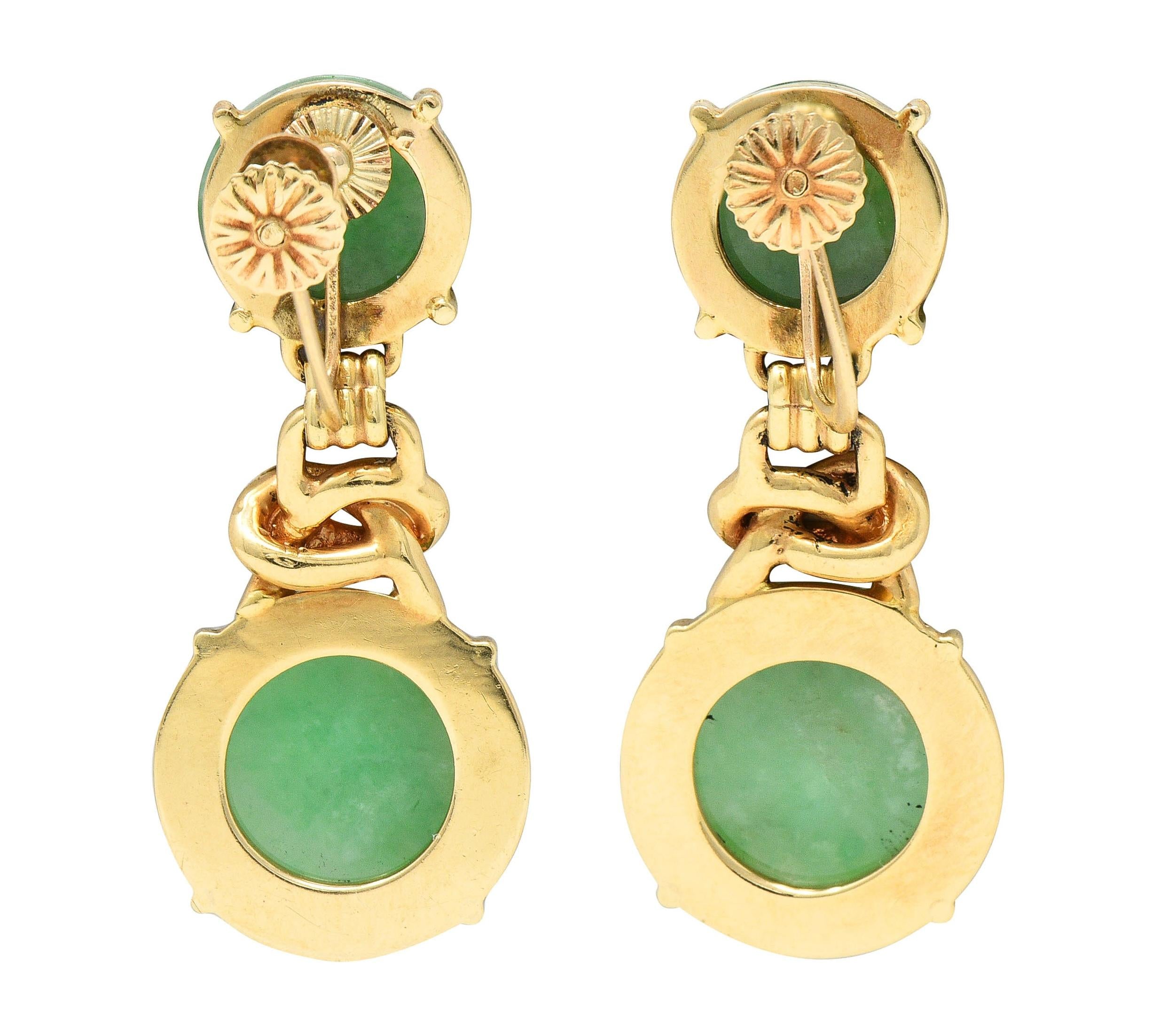 1970's Jade 14 Karat Yellow Gold Vintage Knot Screw-Back Earrings