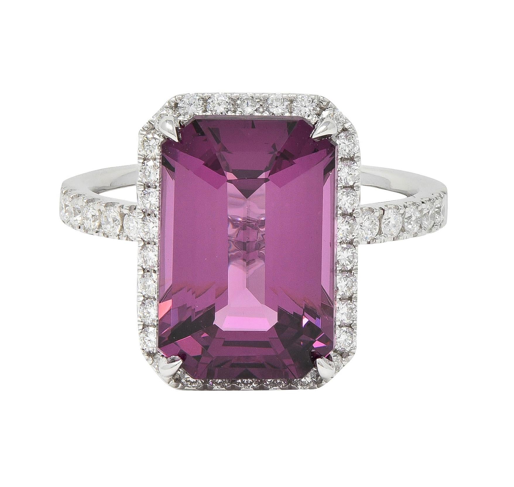 Contemporary 8.25 CTW Purple Spinel Diamond 18 Karat White Gold Halo Ring