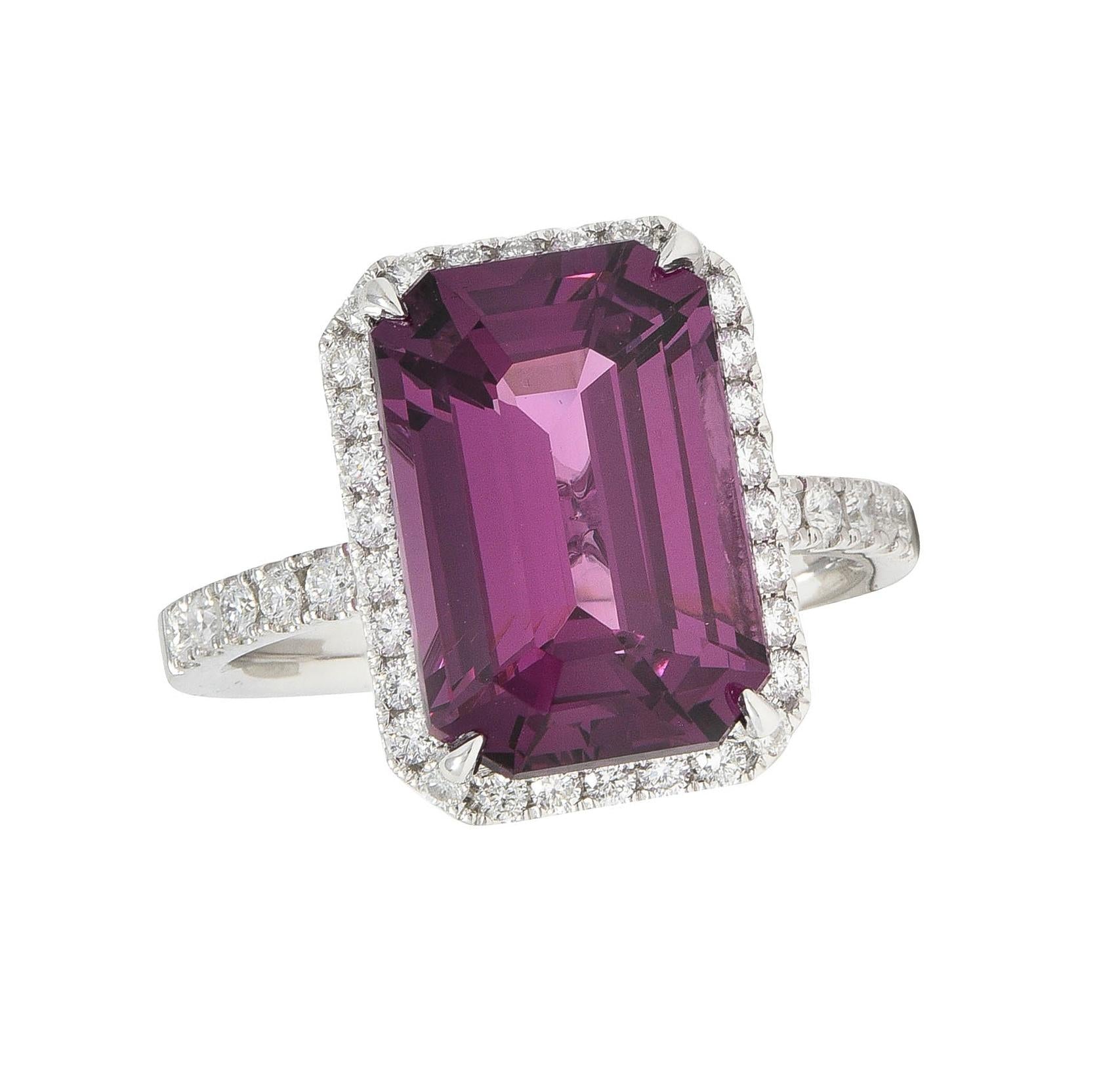 Contemporary 8.25 CTW Purple Spinel Diamond 18 Karat White Gold Halo Ring