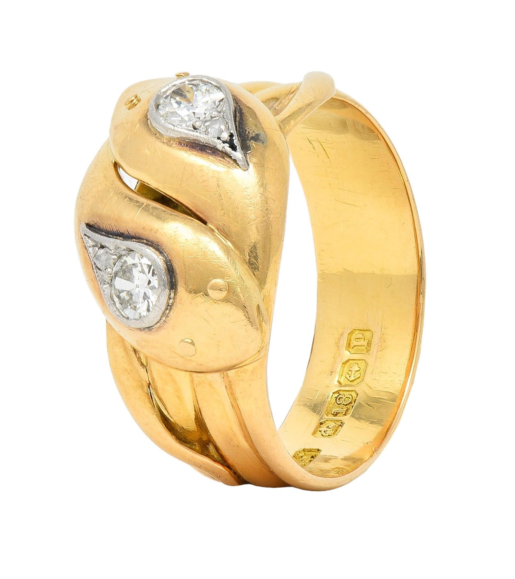 Edwardian Diamond Platinum 18 Karat Yellow Gold Antique Snake Unisex Band Ring