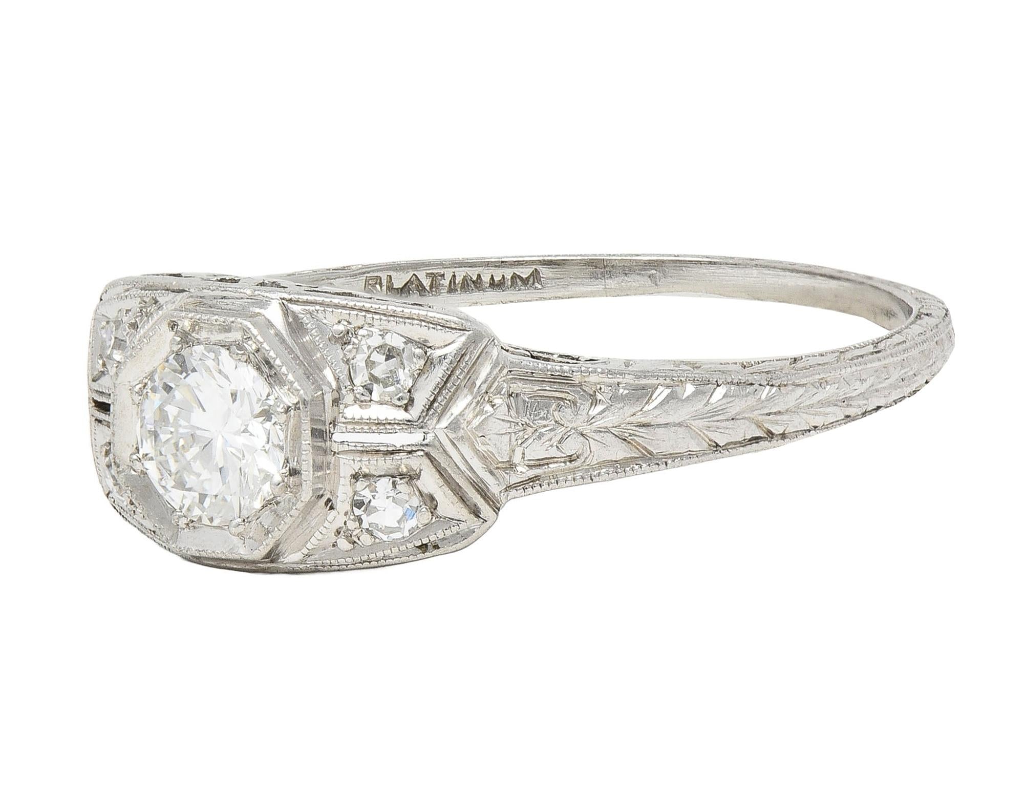 Art Deco 0.47 CTW Diamond Platinum Scrolling Foliate Vintage Engagement Ring