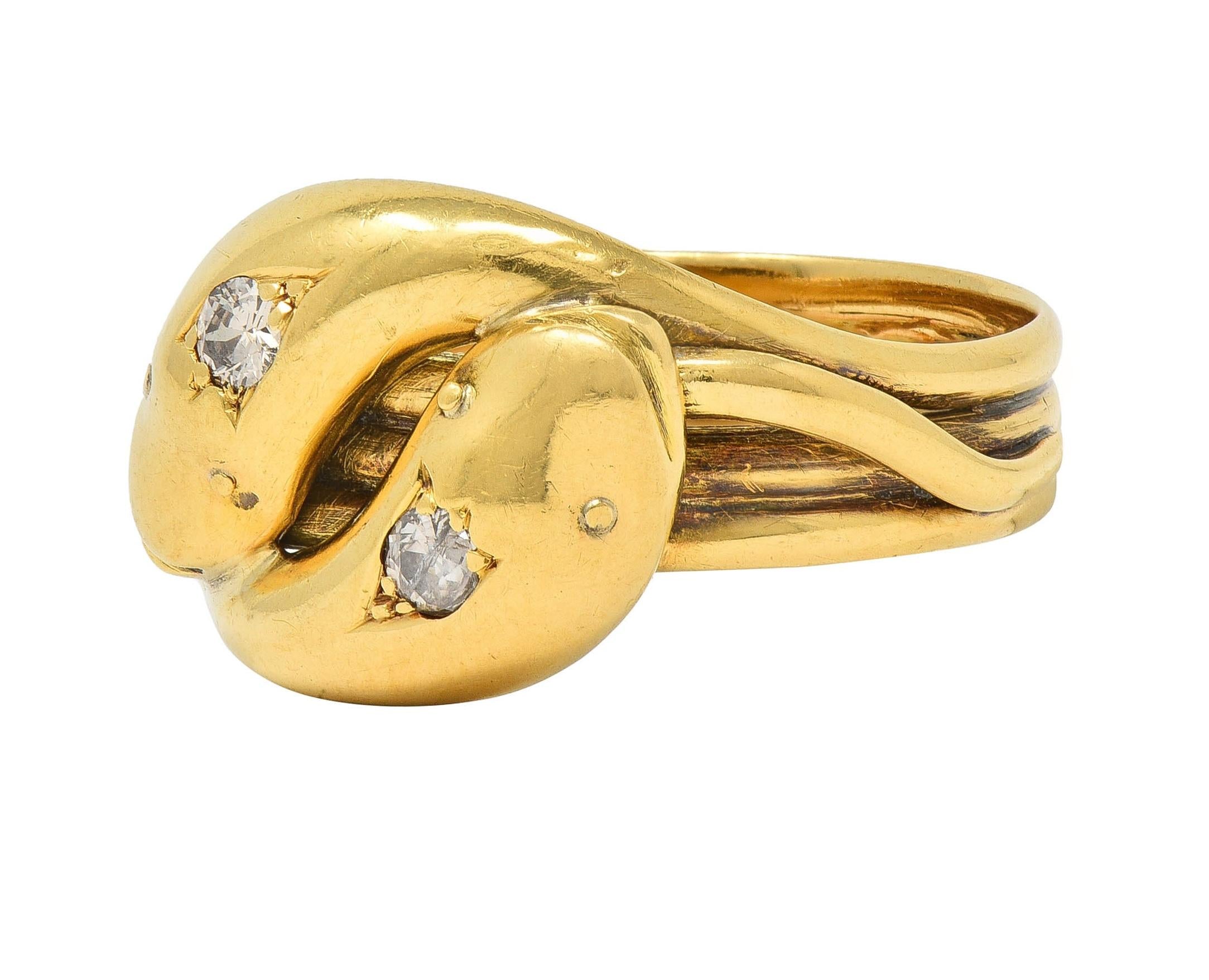 Edwardian Diamond 18 Karat Yellow Gold Antique Double Snake Band Ring