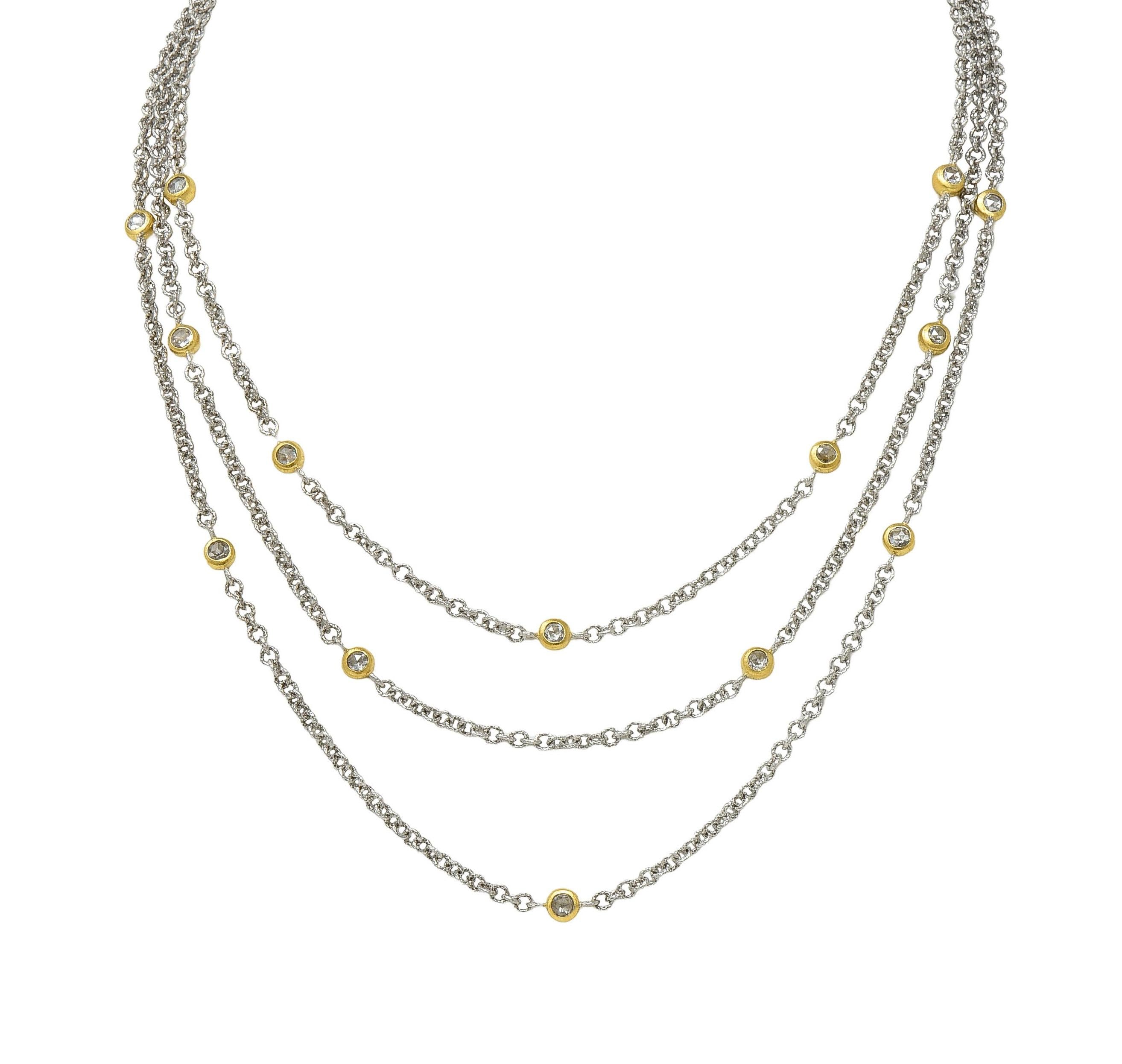 Buccellati Rose Cut Diamond 18 Karat Two-Tone Gold Multi-Strand Chain Necklace