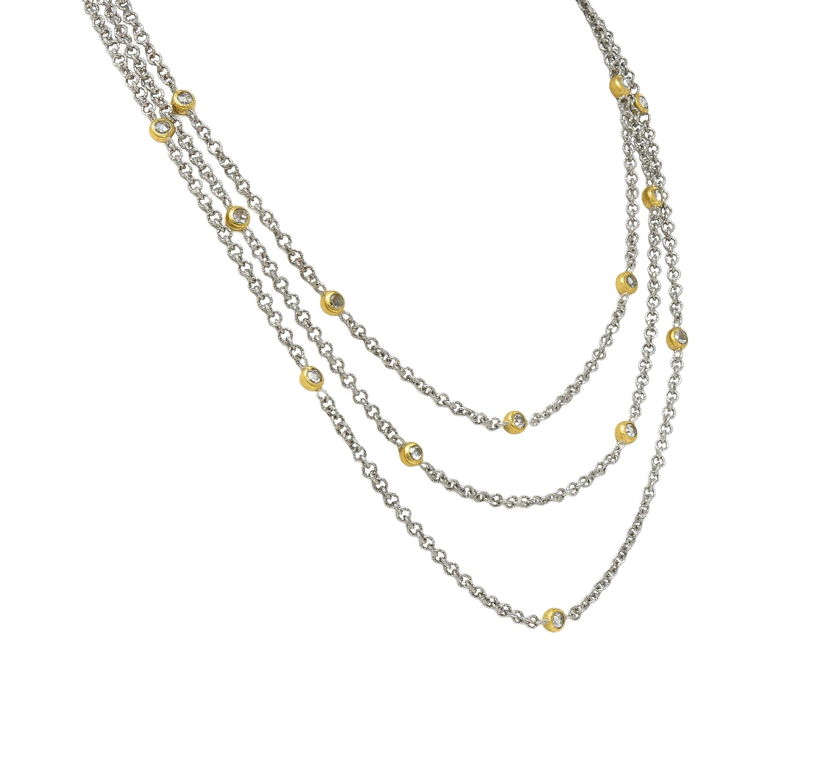 Buccellati Rose Cut Diamond 18 Karat Two-Tone Gold Multi-Strand Chain Necklace