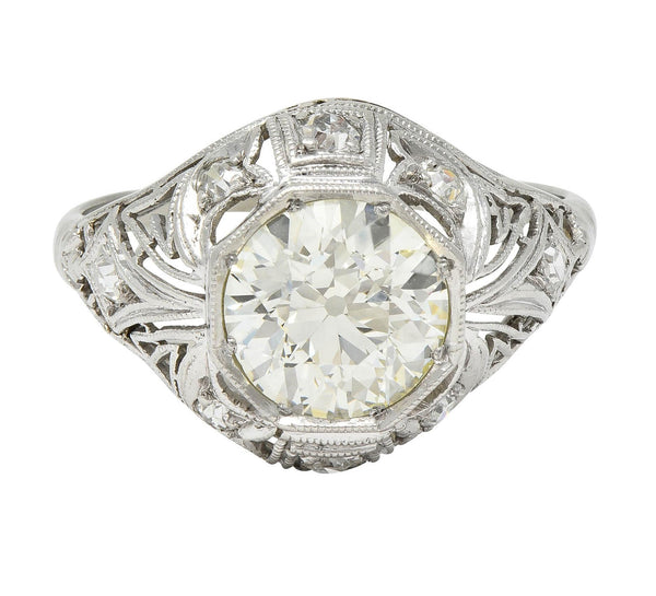 Art Deco 1.50 CTW Diamond Platinum Greek Key Ivy Vintage Engagement Ring
