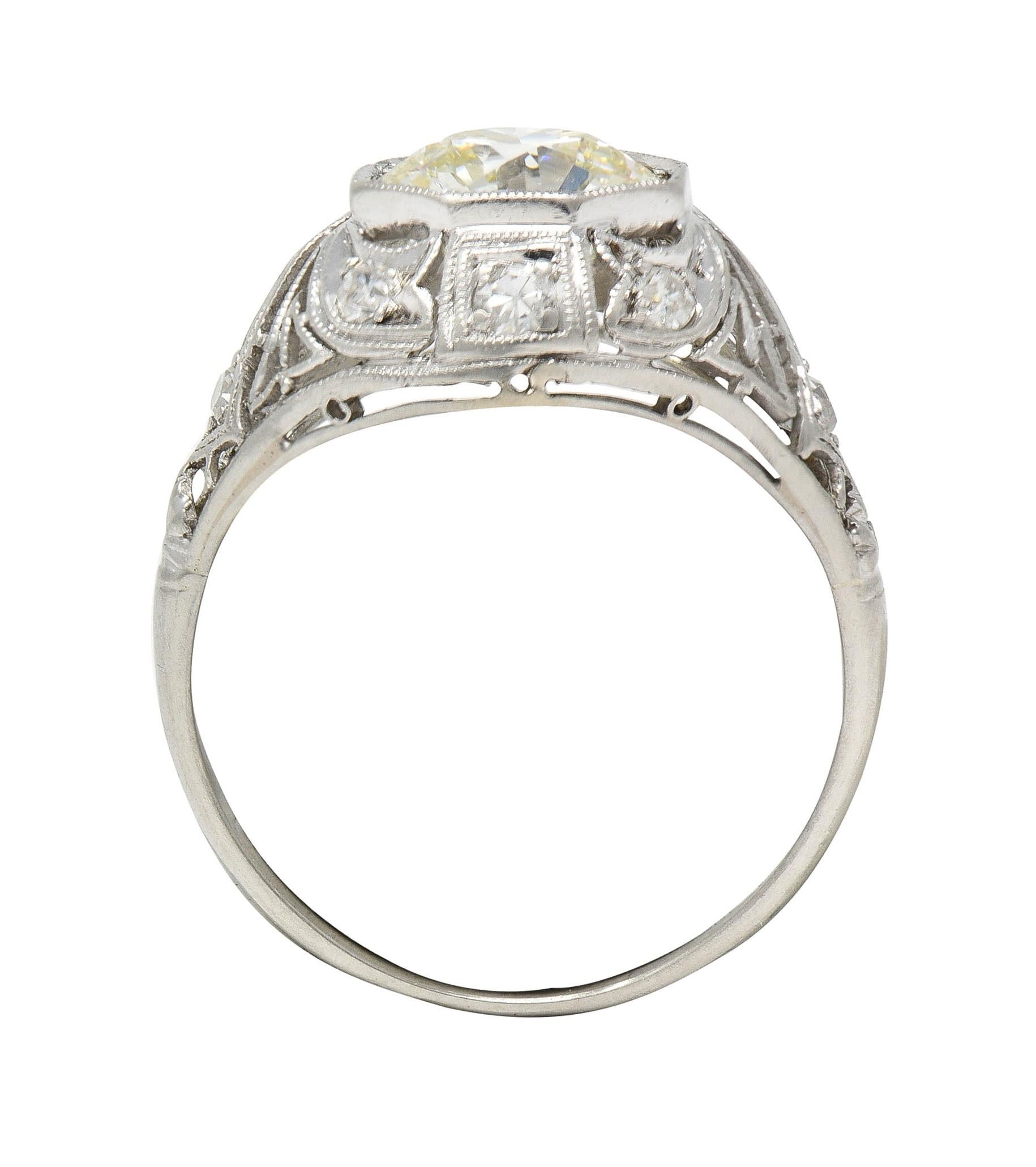 Art Deco 1.50 CTW Diamond Platinum Greek Key Ivy Vintage Engagement Ring