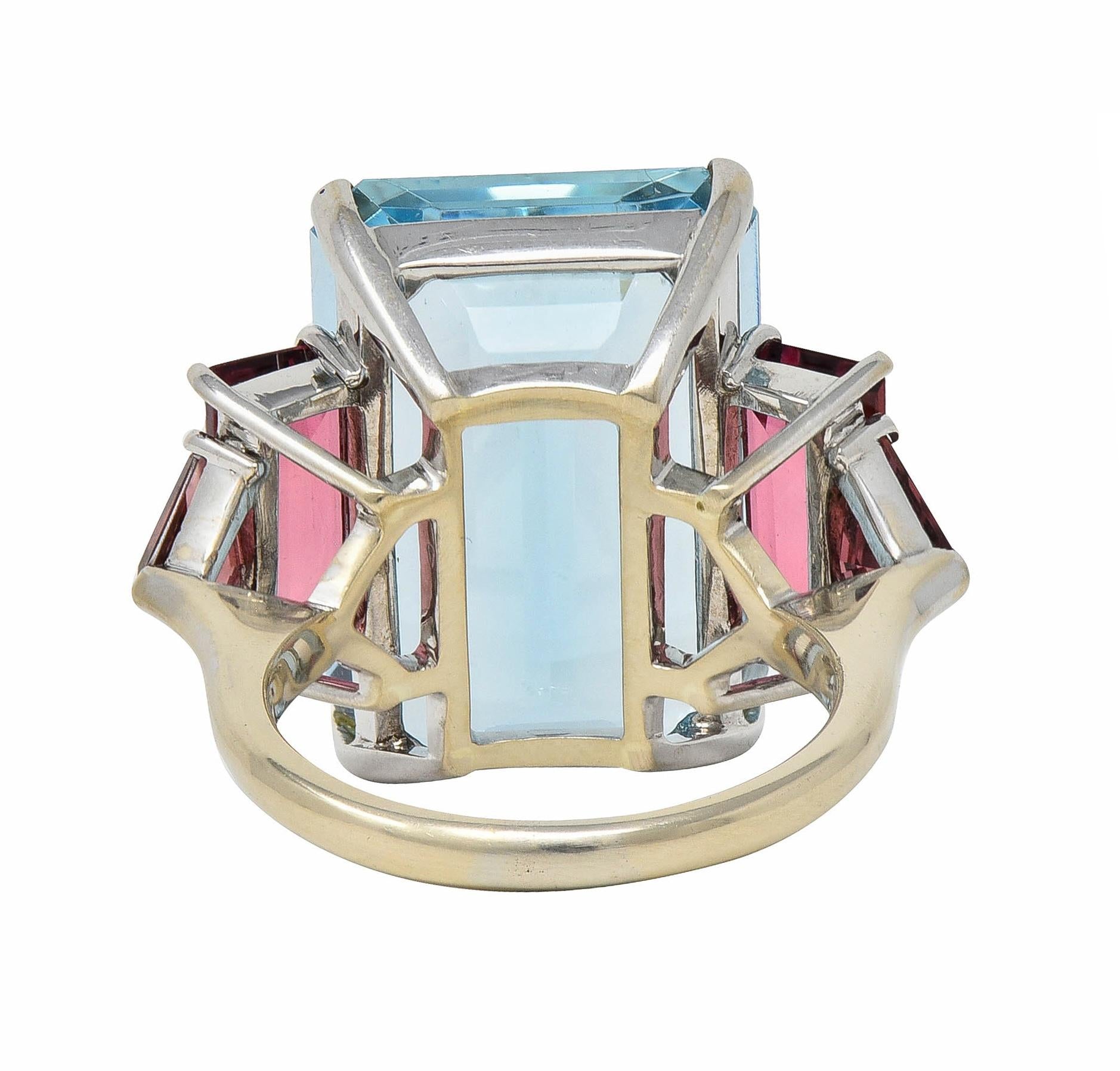 1980's Aquamarine Tourmaline 18 Karat White Gold Vintage Cocktail Ring