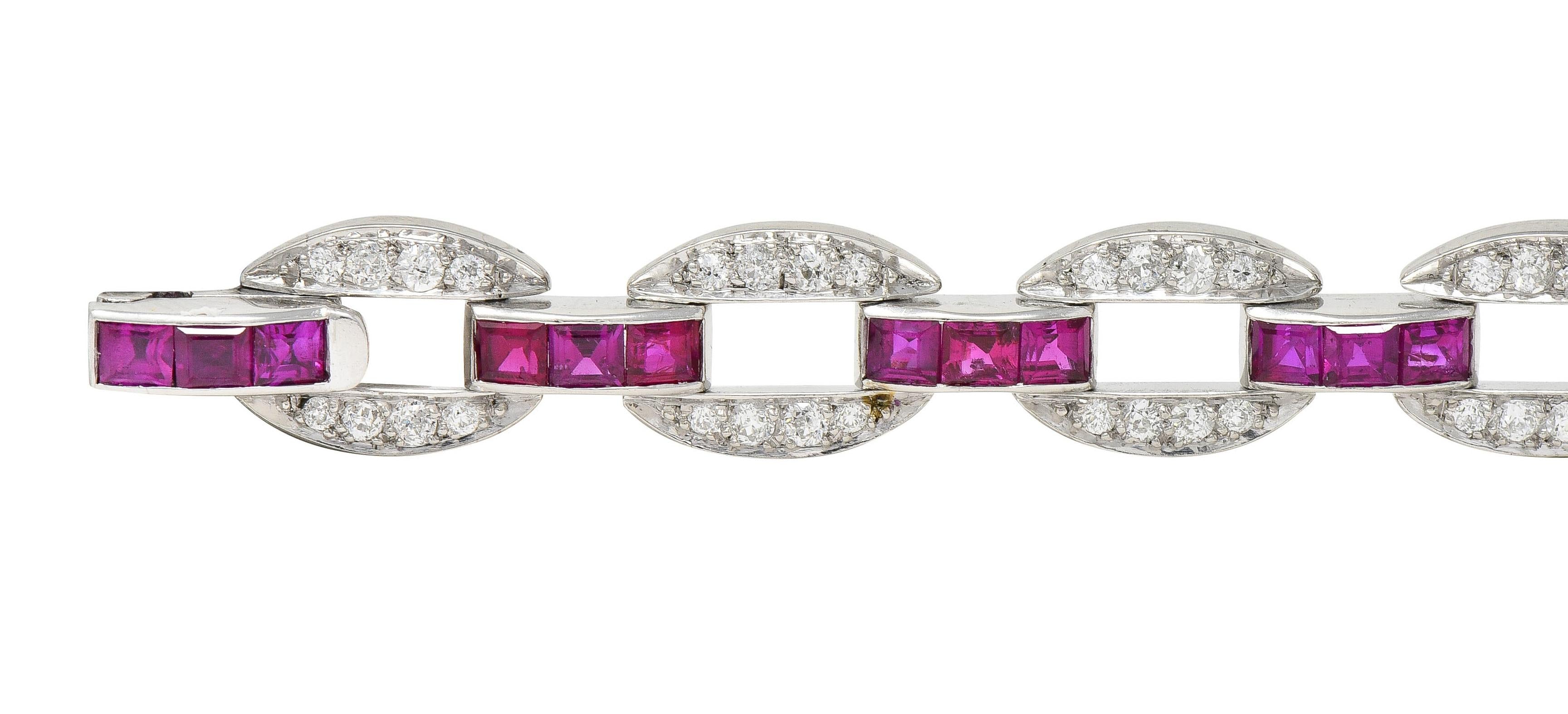 J.E. Caldwell Art Deco 7.80 CTW Ruby Diamond Platinum Vintage Link Bracelet