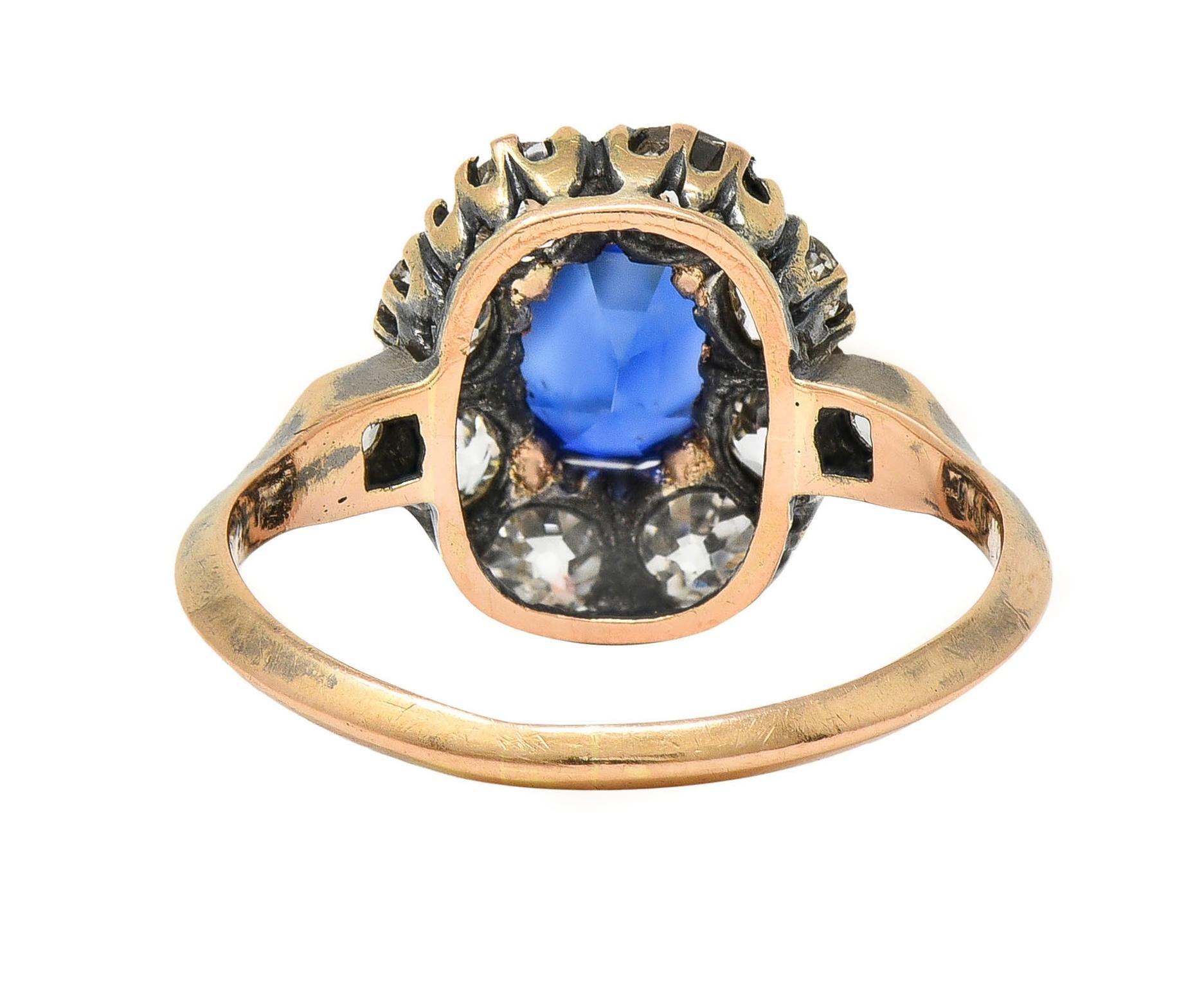 Victorian 2.18 CTW No Heat Burma Sapphire Diamond 18 Karat Rose Gold Halo Ring