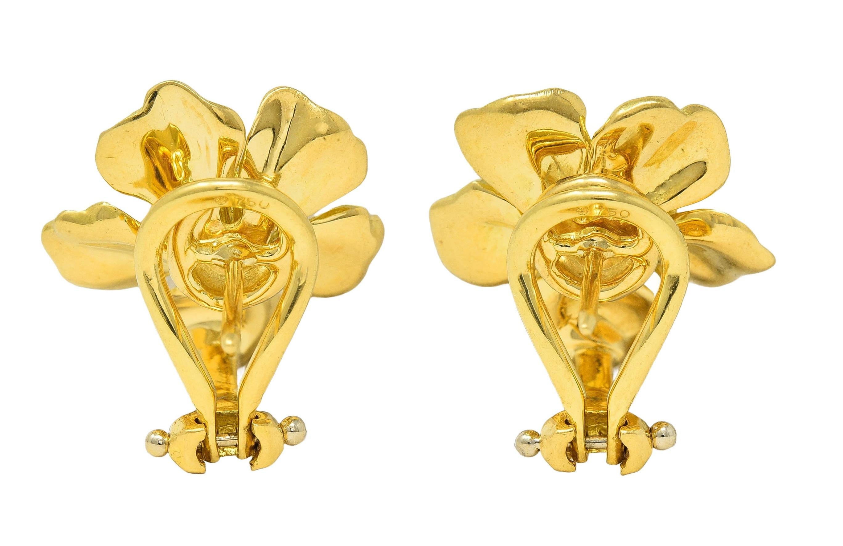 Tiffany & Co. Contemporary 18 Karat Yellow Gold Wild Rose Flower Earring