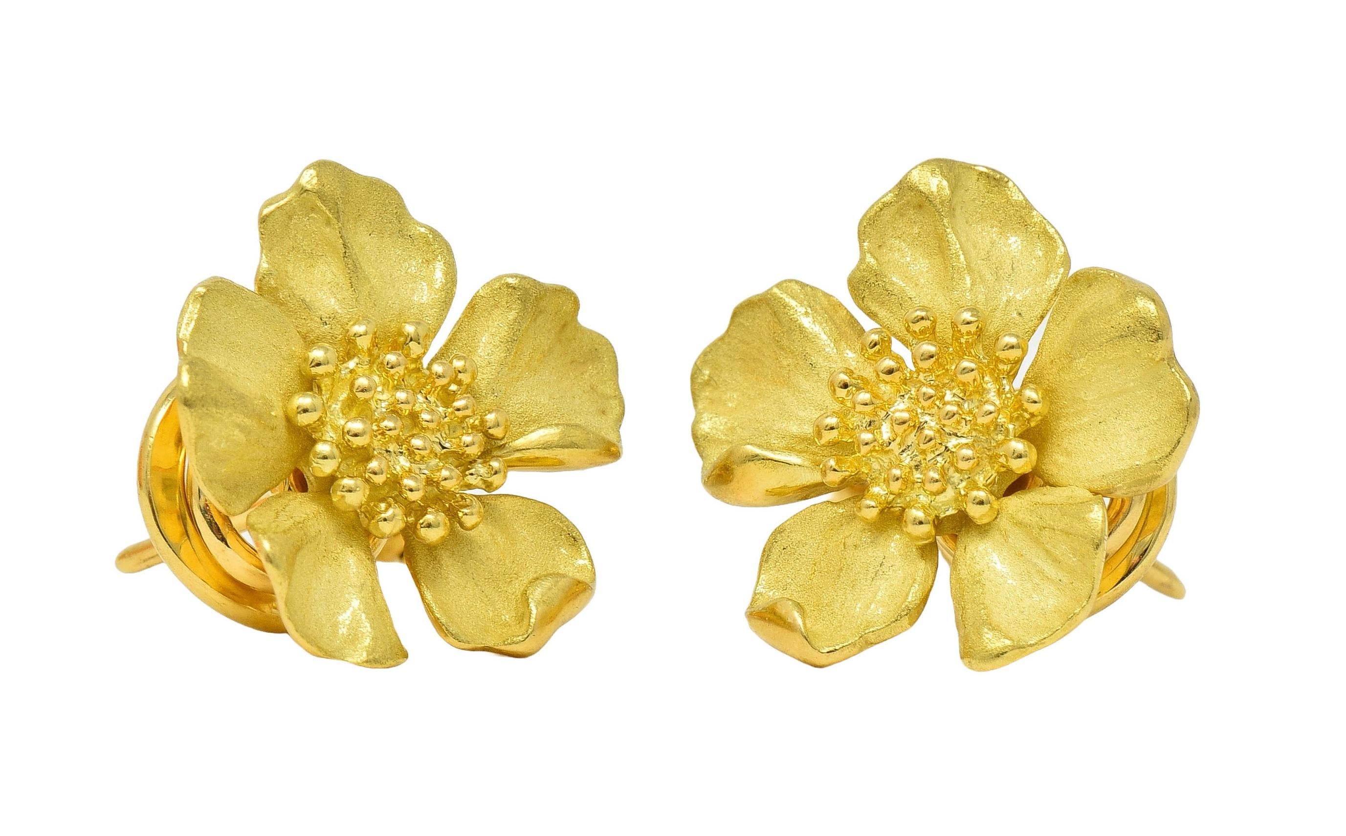 Tiffany & Co. Contemporary 18 Karat Yellow Gold Wild Rose Flower Earring