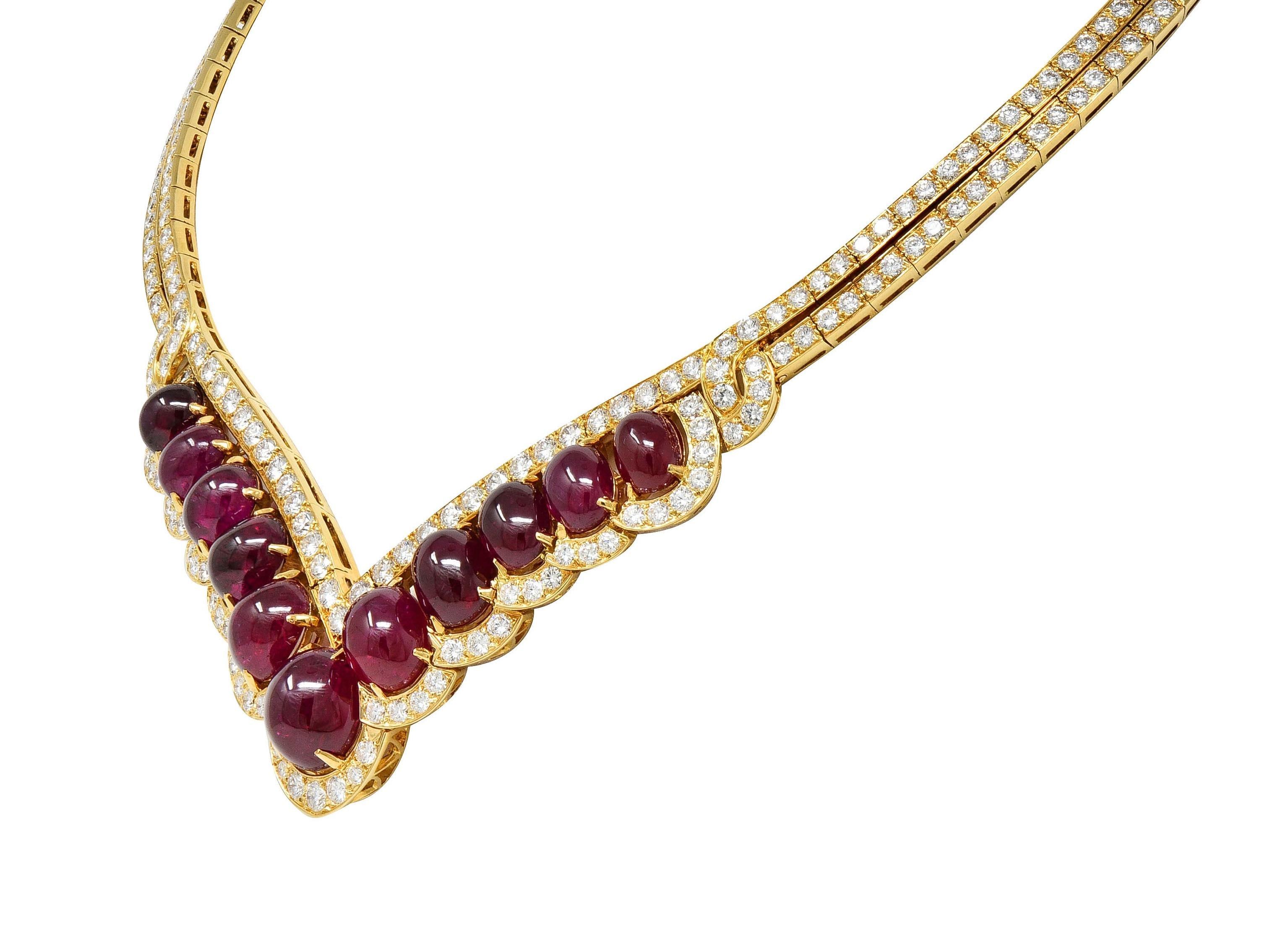 Van Cleef & Arpels 72.35 CTW Ruby Diamond 18K Gold Vintage V Collar Necklace