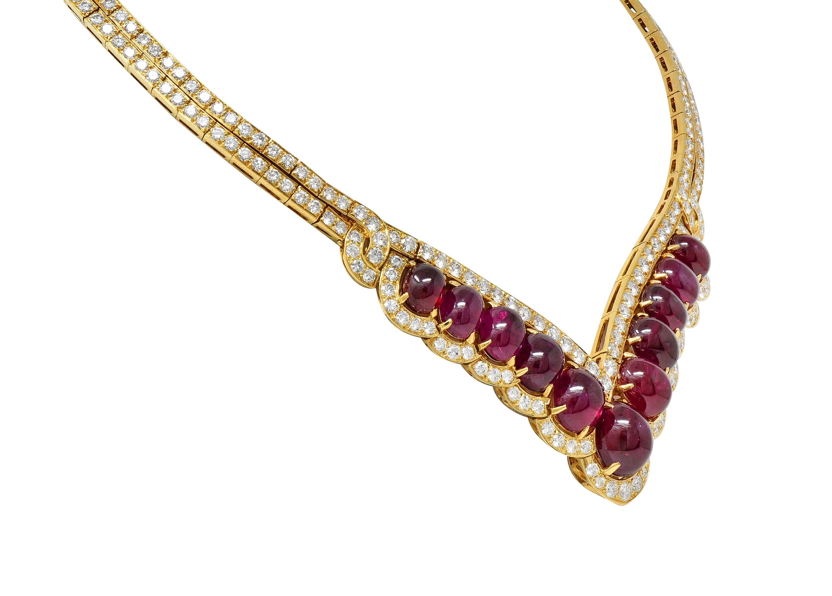 Van Cleef & Arpels 72.35 CTW Ruby Diamond 18K Gold Vintage V Collar Necklace