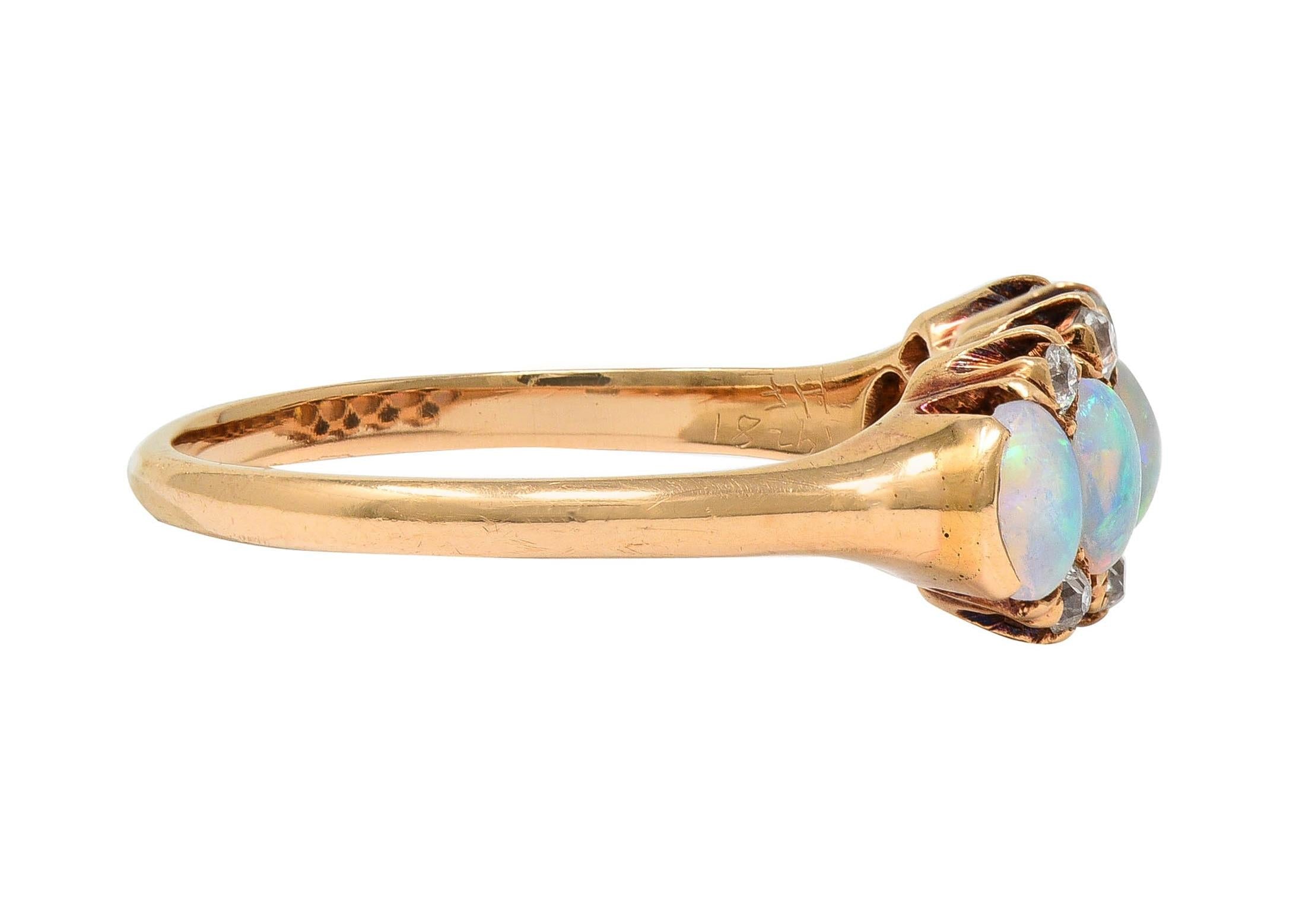 Victorian Opal Diamond 14 Karat Yellow Gold Antique Five Stone Band Ring