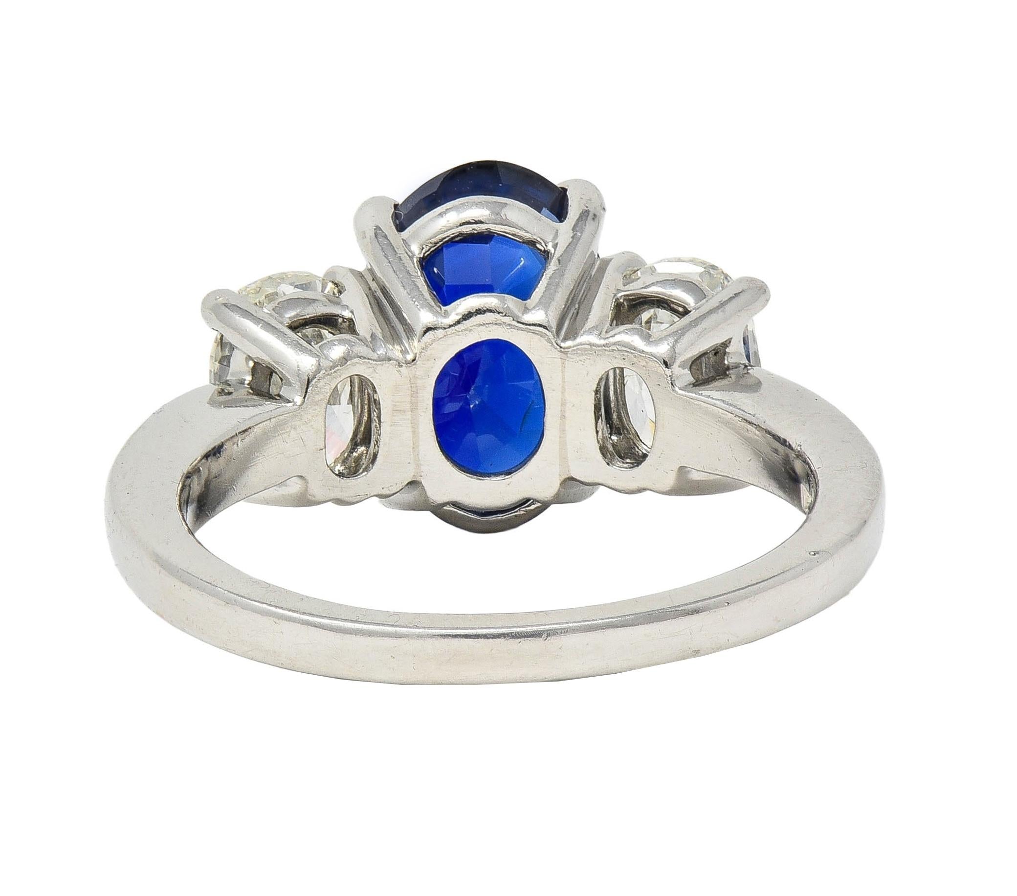 Contemporary 5.00 CTW No Heat Ceylon Sapphire Diamond Platinum 3 Stone Ring GIA