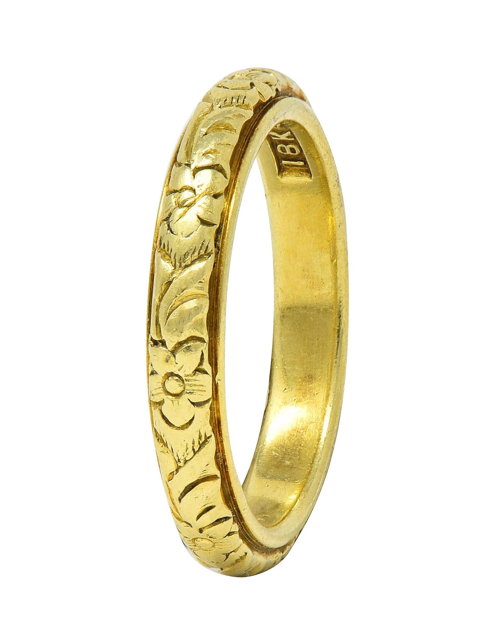 Edwardian 1913 18 Karat Yellow Gold Antique Orange Blossom Wedding Band Ring