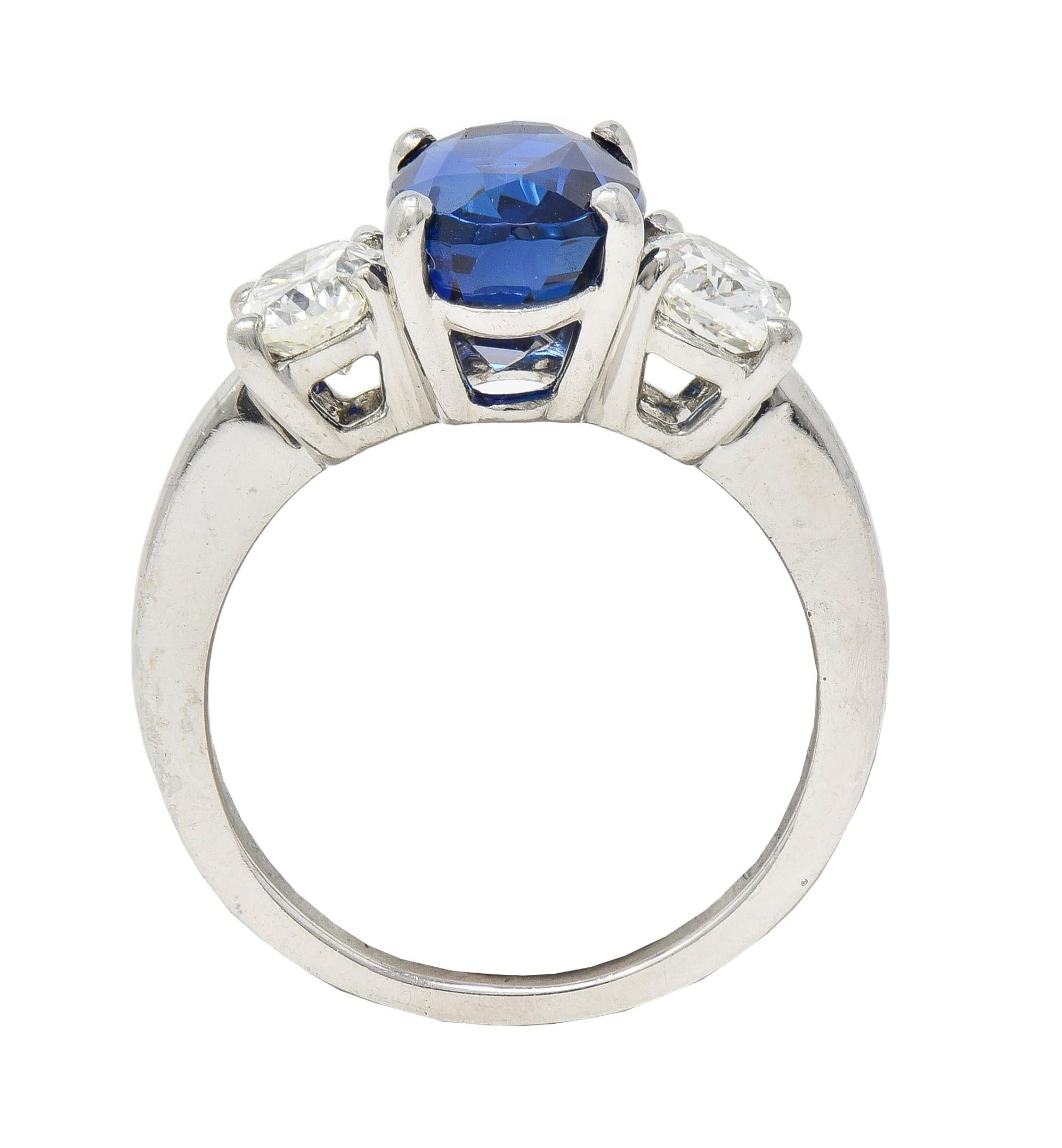 Contemporary 5.00 CTW No Heat Ceylon Sapphire Diamond Platinum 3 Stone Ring GIA