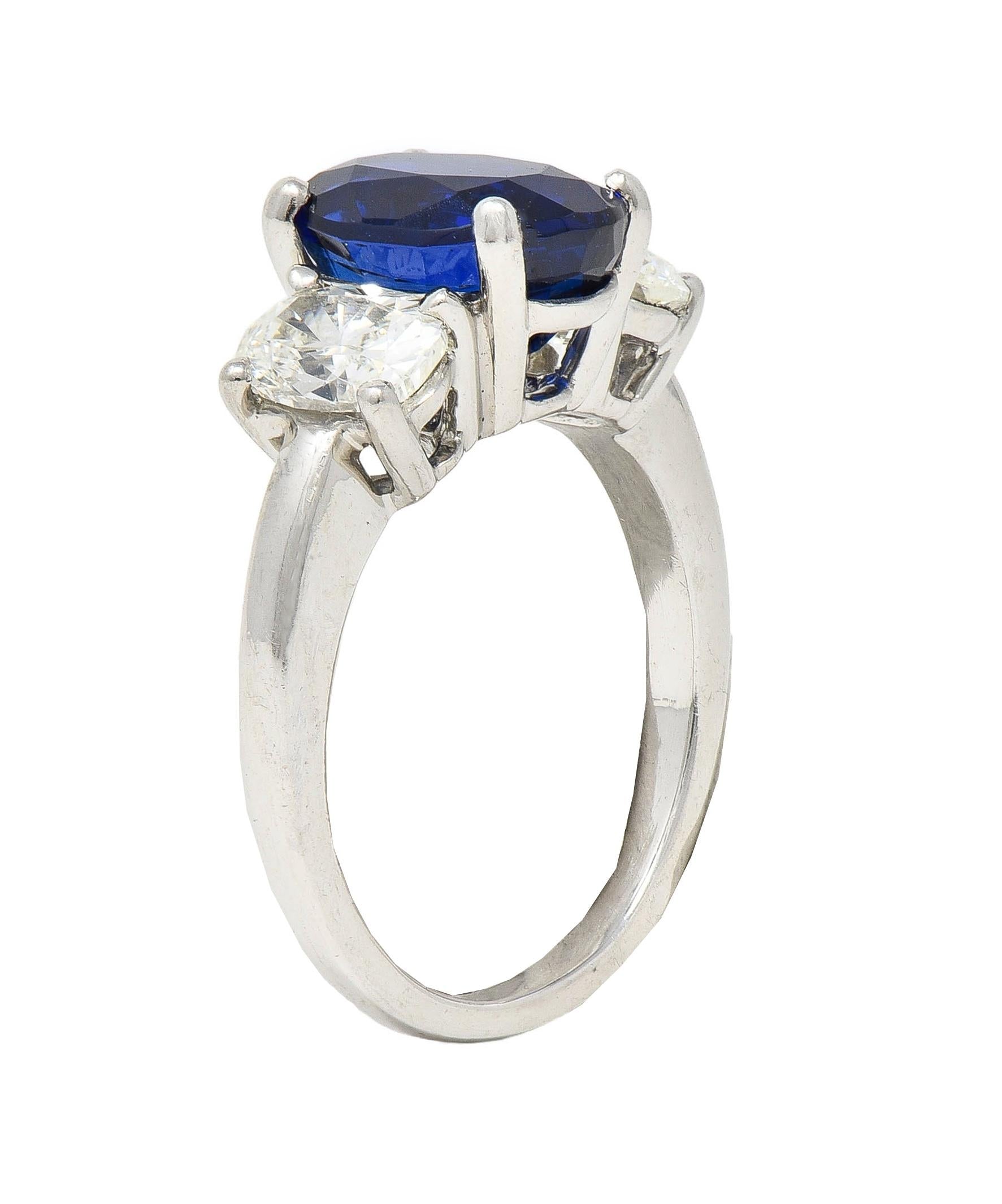 Contemporary 5.00 CTW No Heat Ceylon Sapphire Diamond Platinum 3 Stone Ring GIA