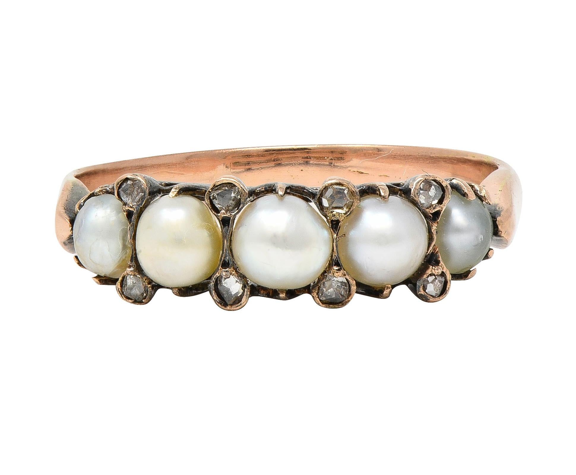 Victorian Pearl Diamond 14 Karat Rose Gold Antique Band Ring