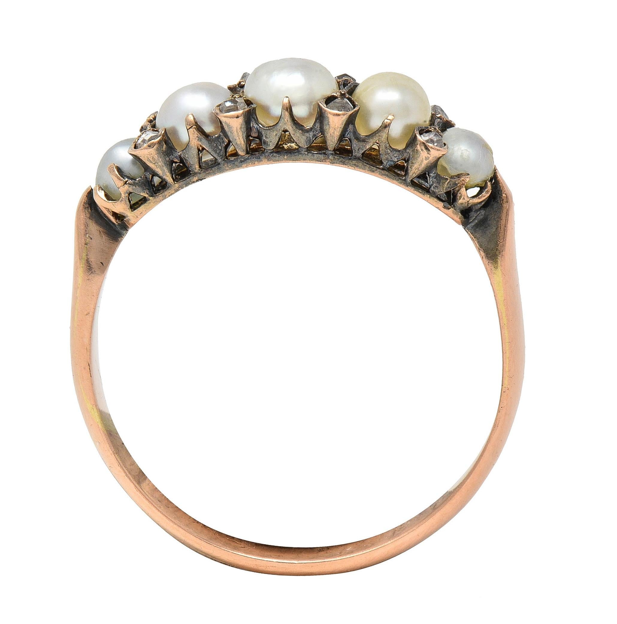 Victorian Pearl Diamond 14 Karat Rose Gold Antique Band Ring