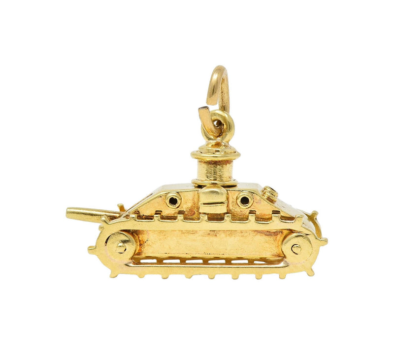 Sloan & Co. Retro 14 Karat Yellow Gold Vintage Articulating Tank Charm