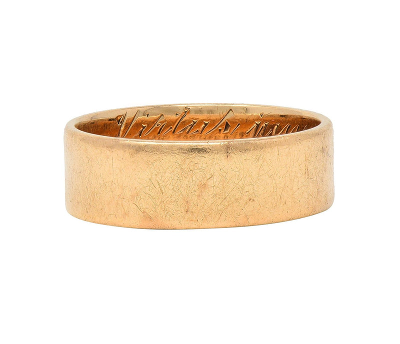 1920 Edwardian 14 Karat Yellow Gold Scottish Rite Antique Cigar Band Ring