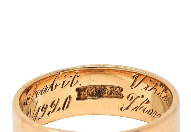 1920 Edwardian 14 Karat Yellow Gold Scottish Rite Antique Cigar Band Ring