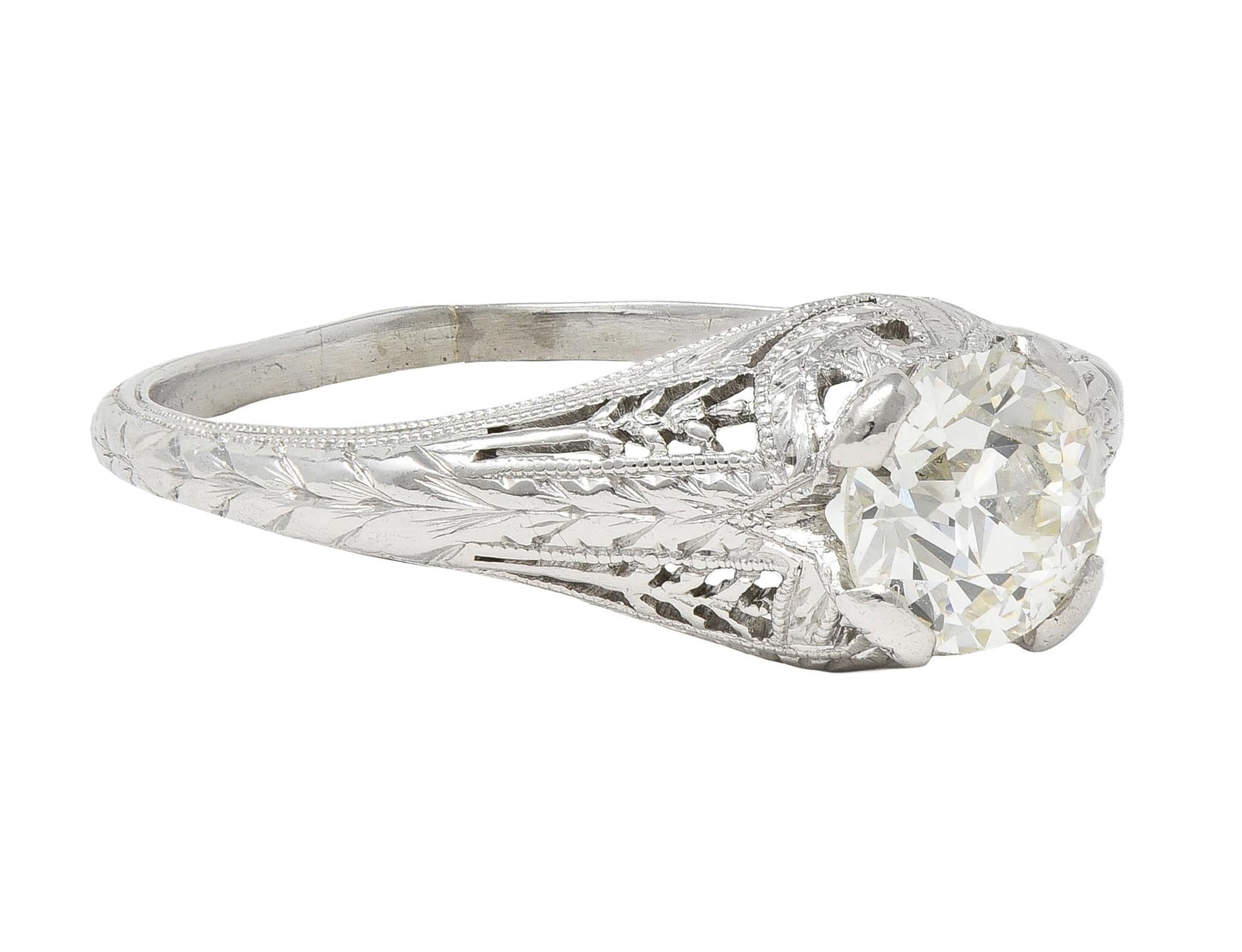 Baskin Bros. Art Deco 0.70 CTW Diamond Platinum Vintage Wheat Engagement Ring