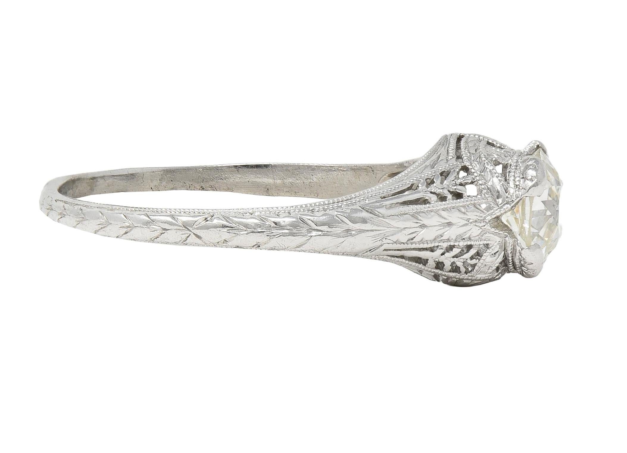 Baskin Bros. Art Deco 0.70 CTW Diamond Platinum Vintage Wheat Engagement Ring